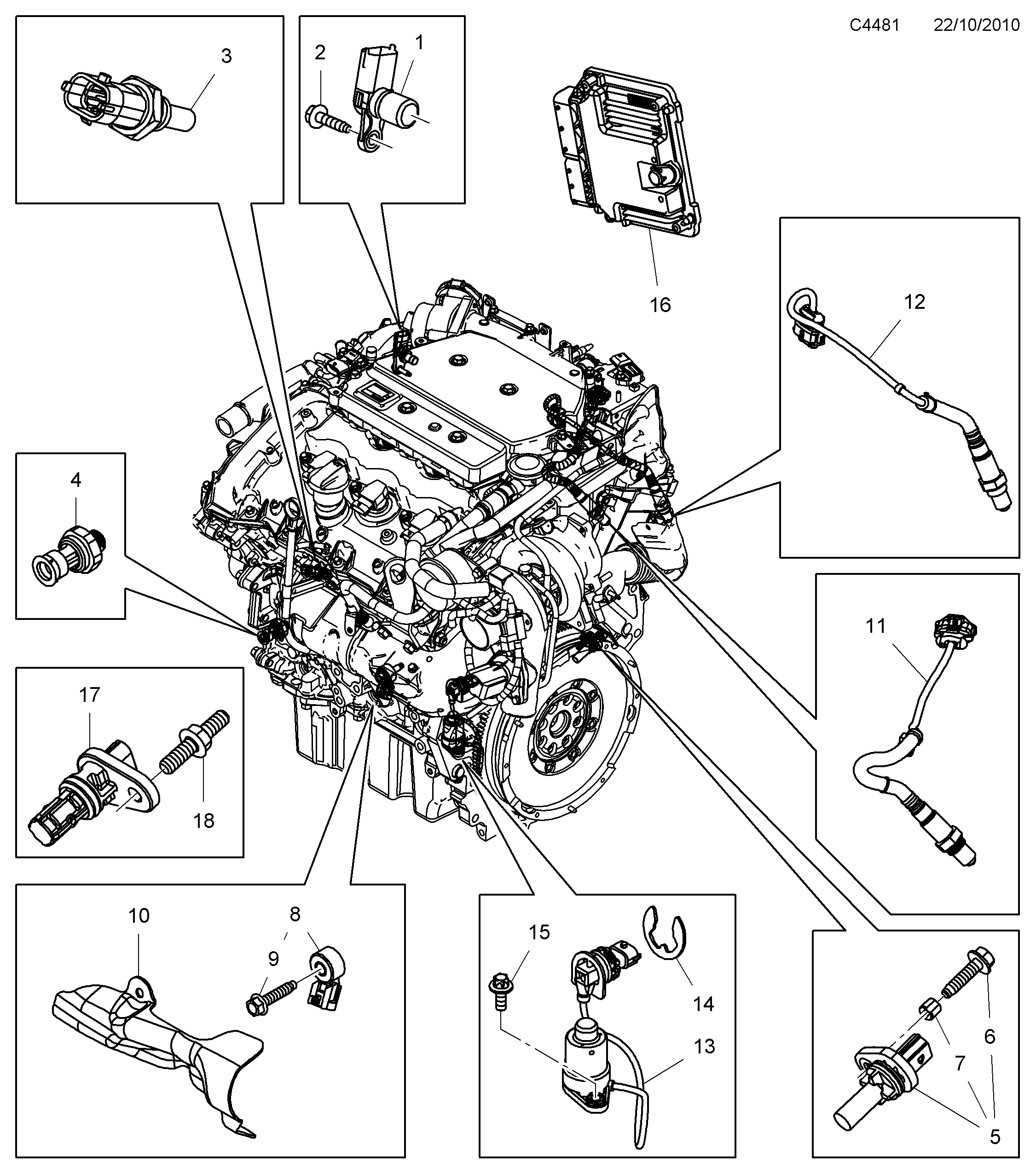 Schéma technique Saab 9-5 (650) 2012 - Section 4825 : Système d'admission et d'échappement