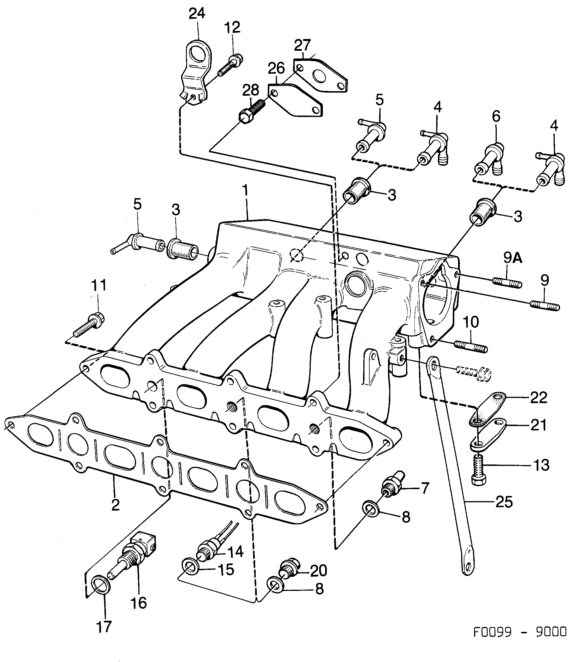 Schéma technique Saab 9000 1987 - Section 760 : Intake and exhaust system