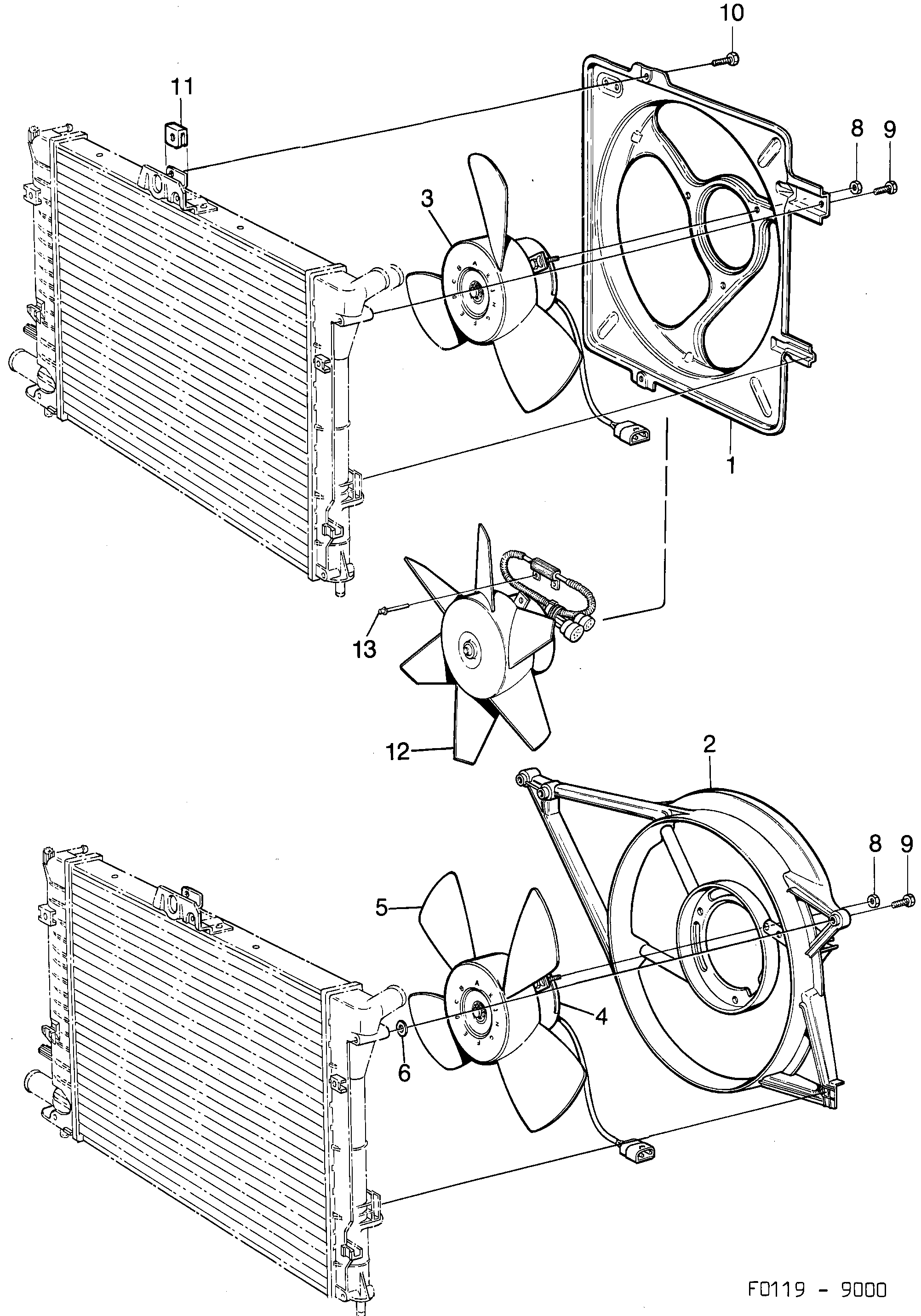 Schéma technique Saab 9000 1985 - Section 1300 : Cooling system