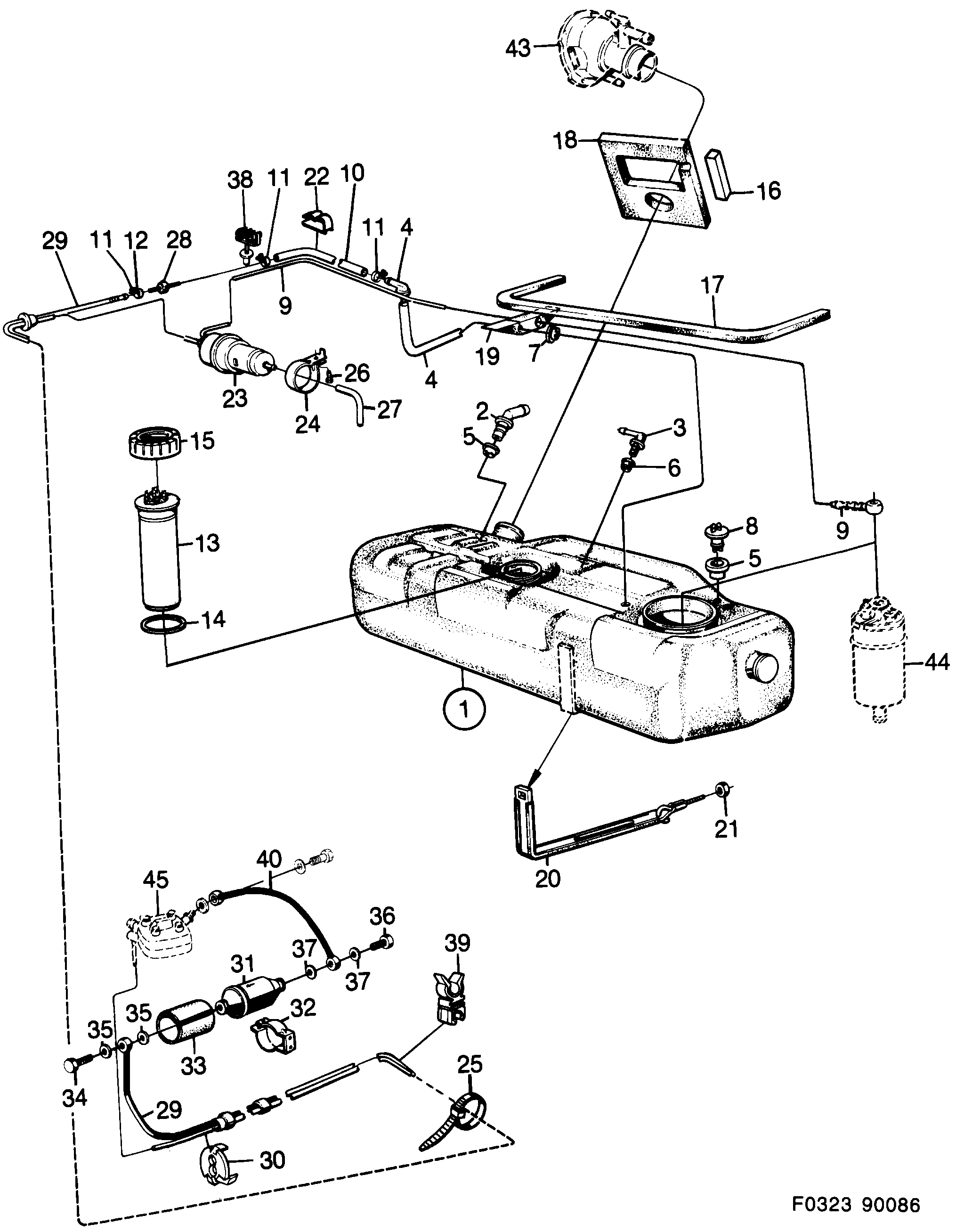 Schéma technique Saab 900 1987 - Section 730 : Fuel system