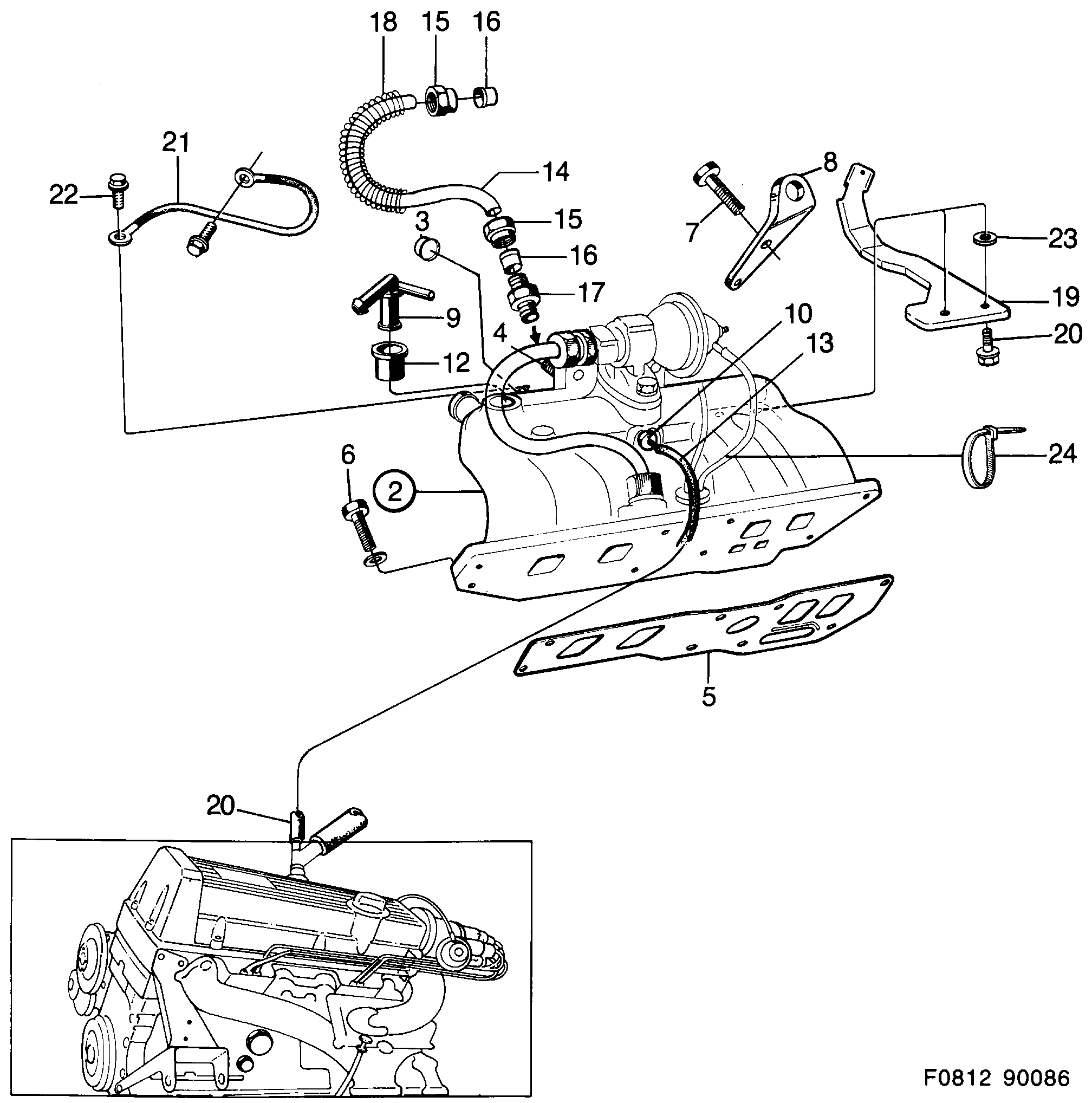 Schéma technique Saab 900 1986 - Section 1030 : Intake and exhaust system