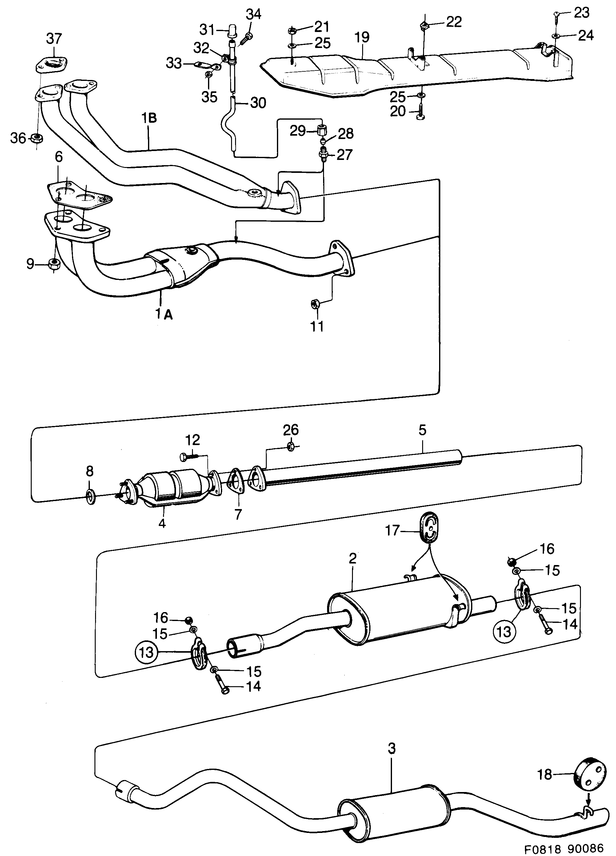 Schéma technique Saab 900 1987 - Section 1600 : Intake and exhaust system