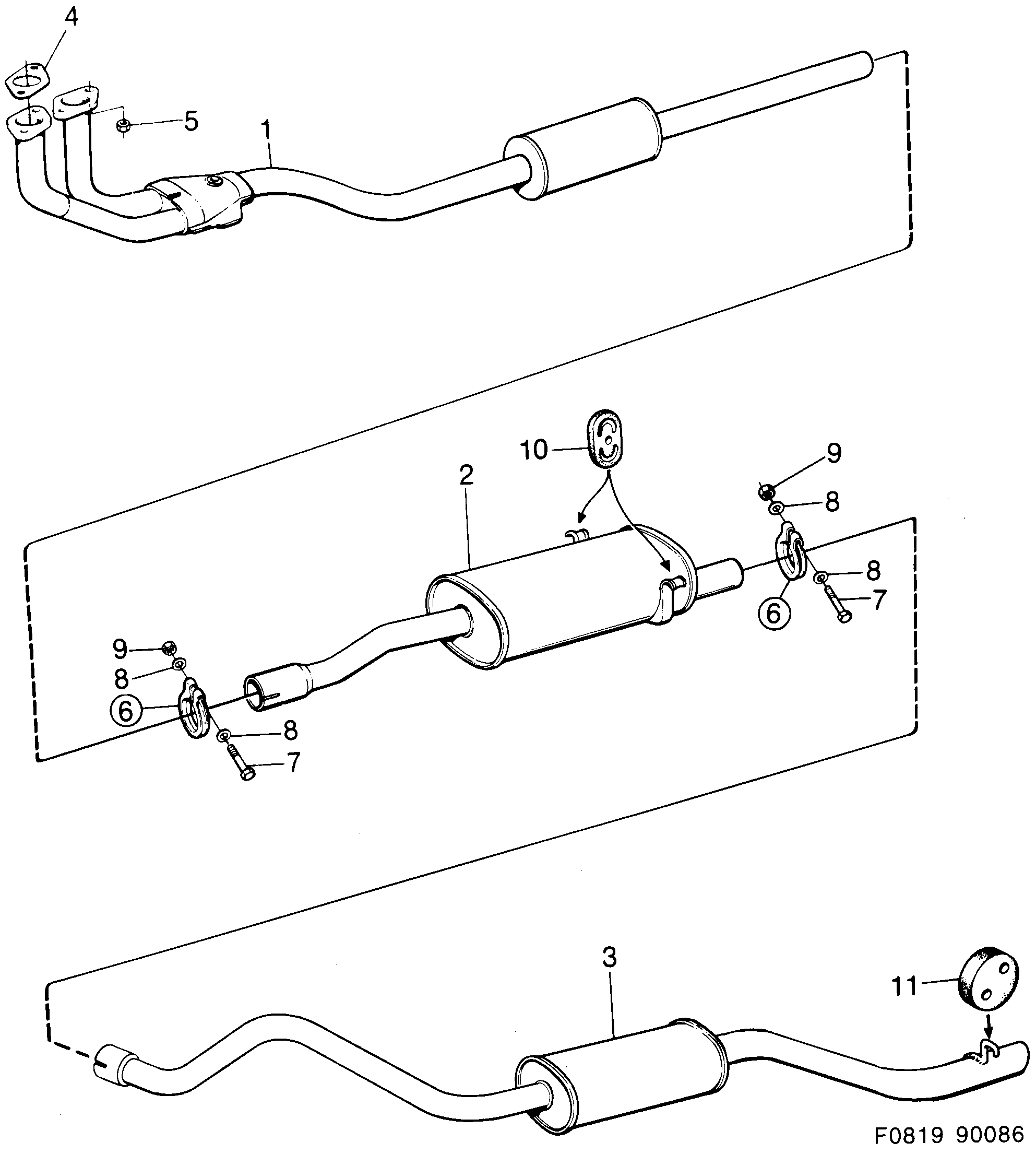 Schéma technique Saab 900 1986 - Section 1660 : Système d'admission et d'échappement