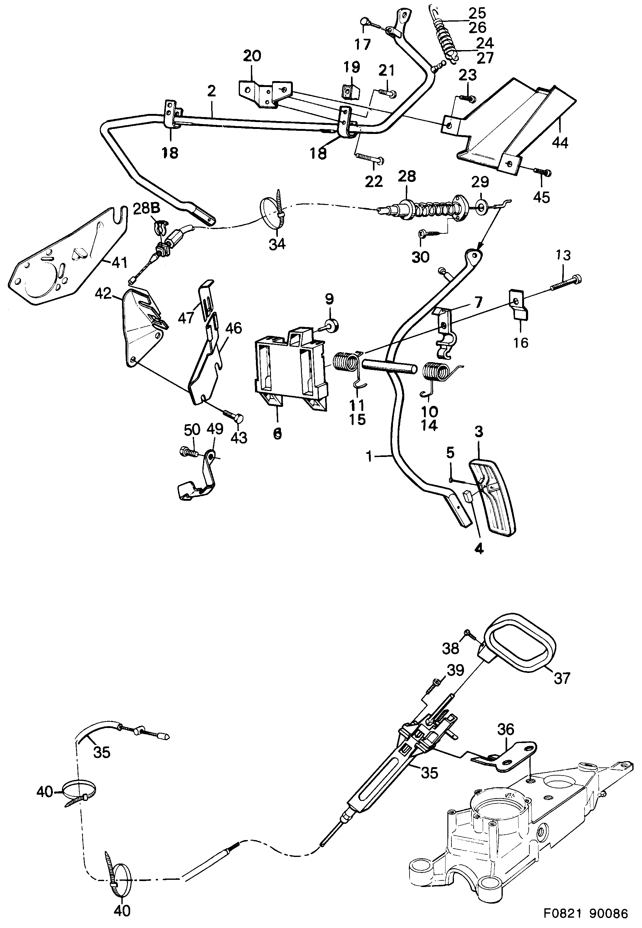 Schéma technique Saab 900 1988 - Section 2080 : Commandes du moteur