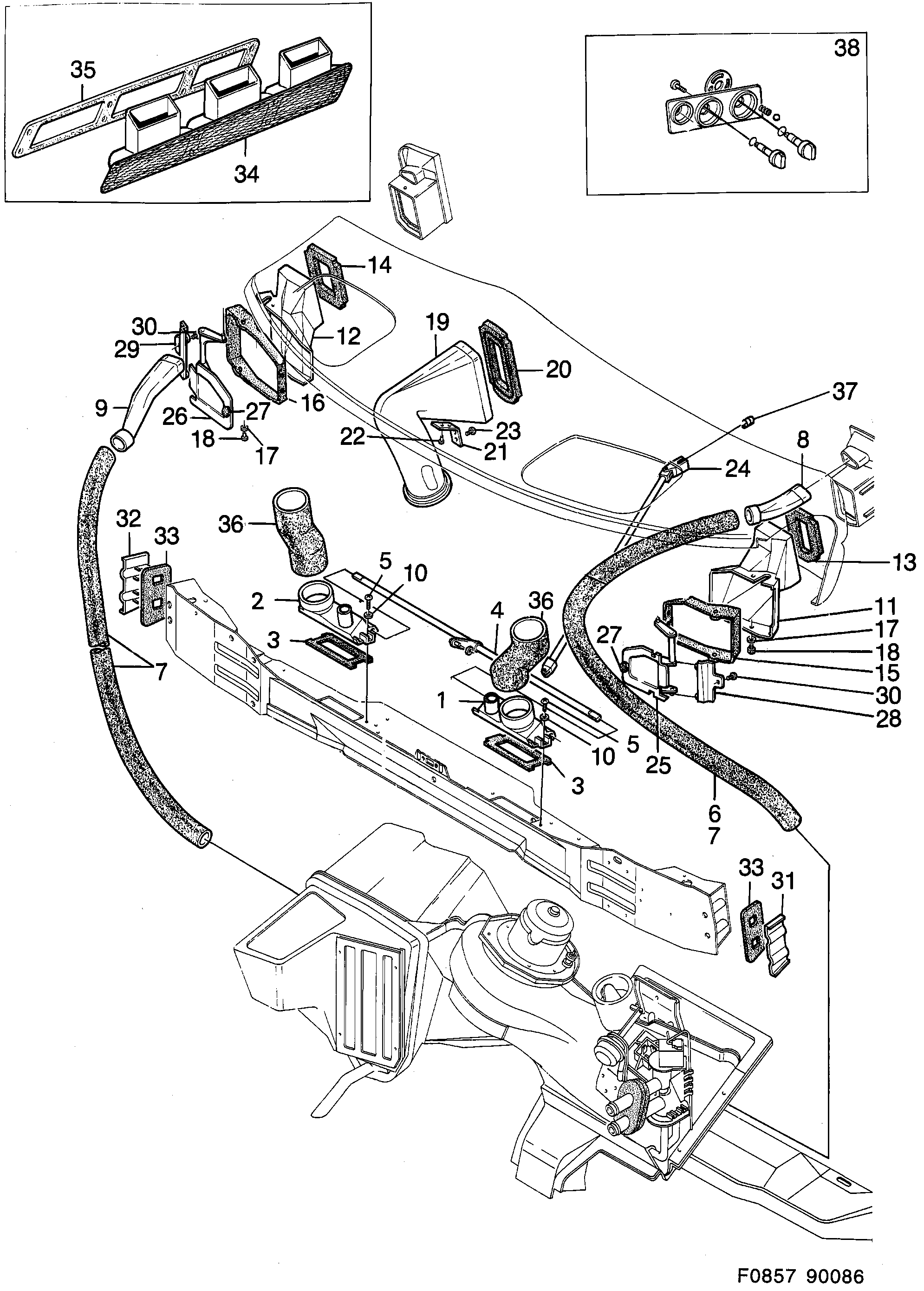 Schéma technique Saab 900 1988 - Section 190 : Chauffage et ventilation