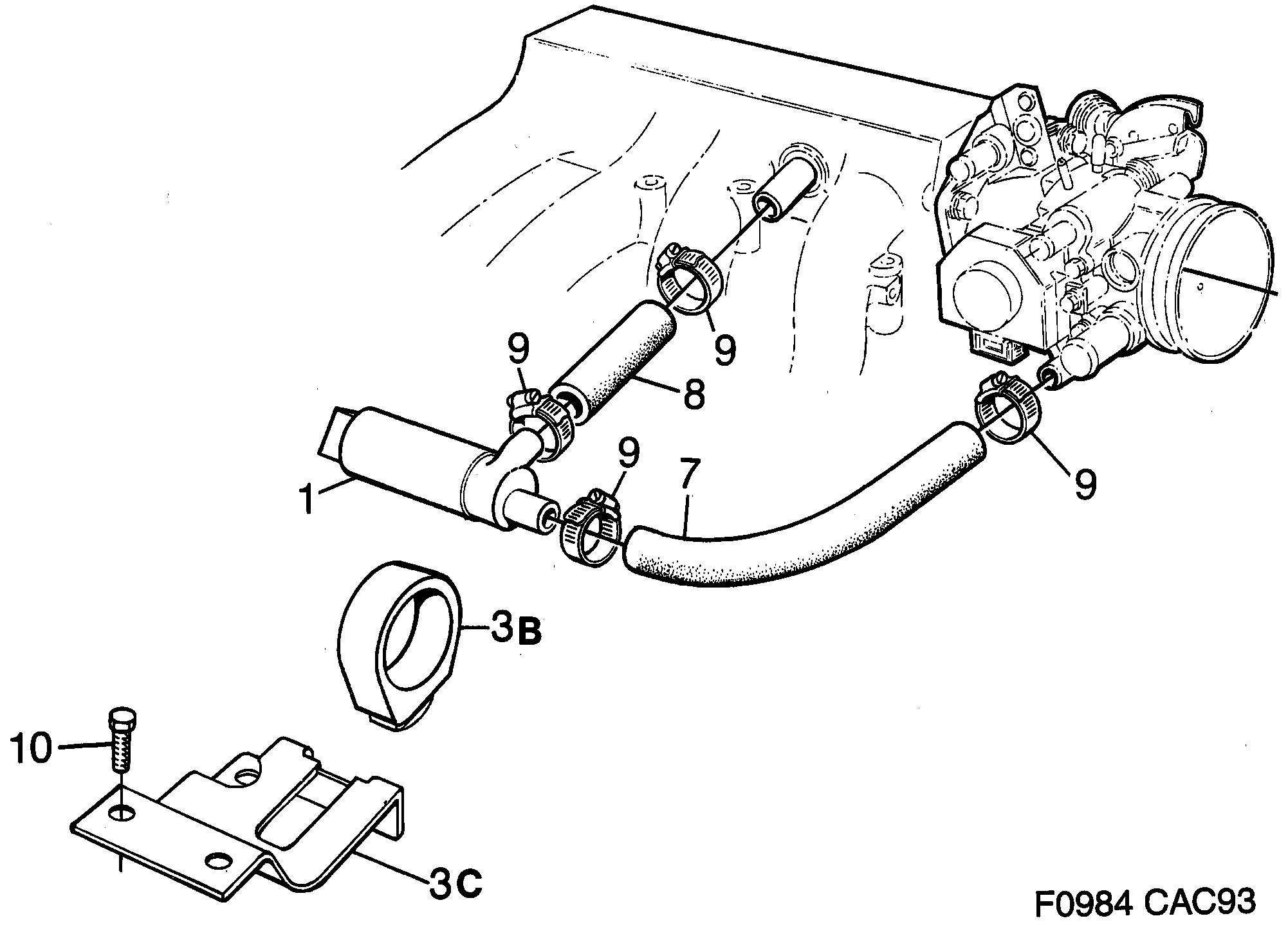 Schéma technique Saab 9000 1993 - Section 1310 : Впускная система и выхлопная система