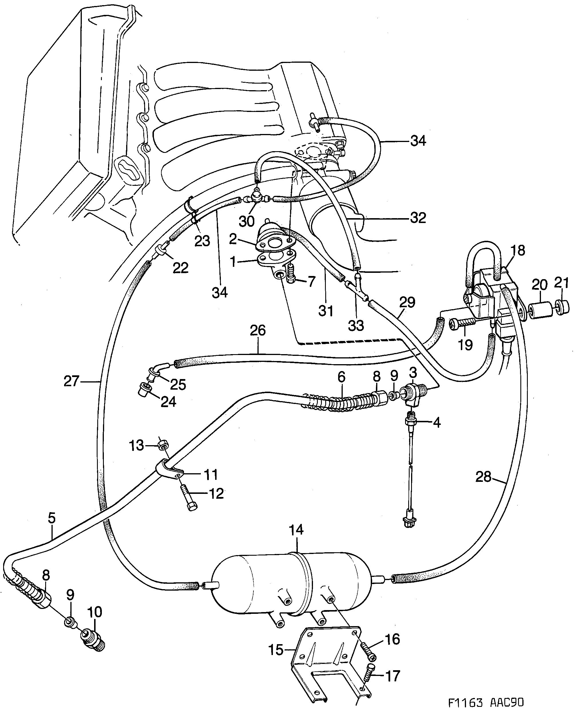 Schéma technique Saab 900 1994 - Section 1430 : Intake and exhaust system