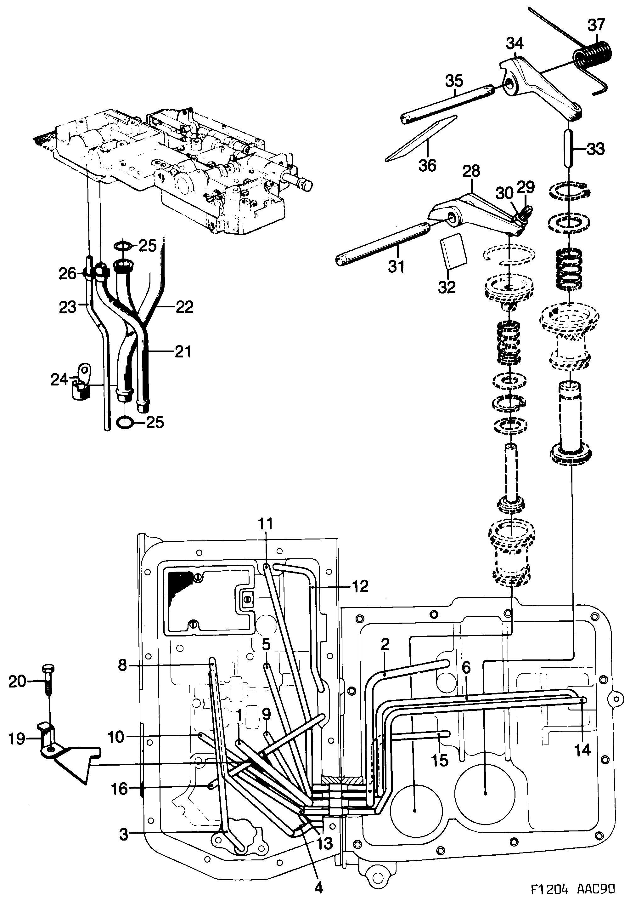 Schéma technique Saab 900 1990 - Section 560 : Gearbox, automatic