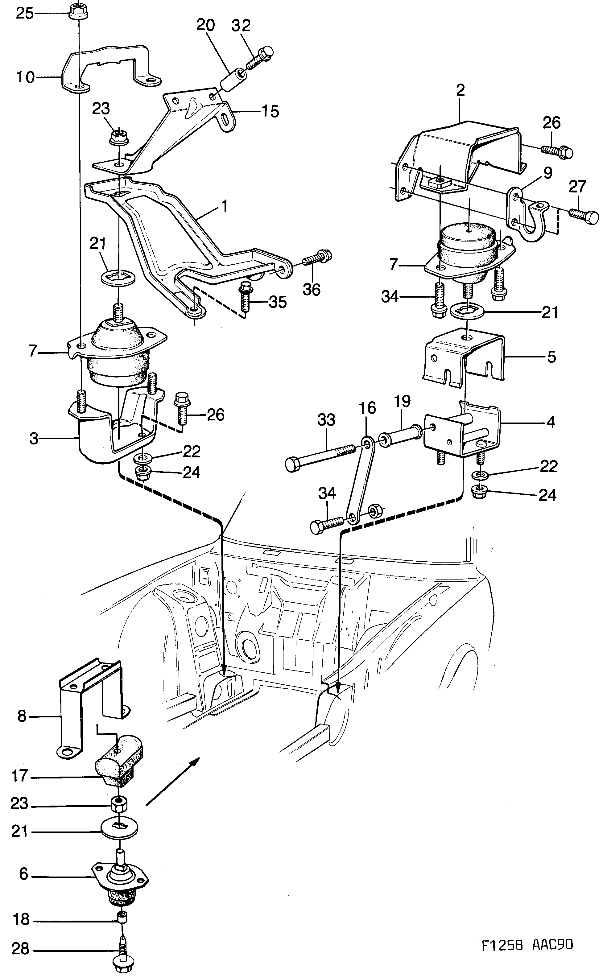 Schéma technique Saab 900 1990 - Section 140 : Корпус двигателя