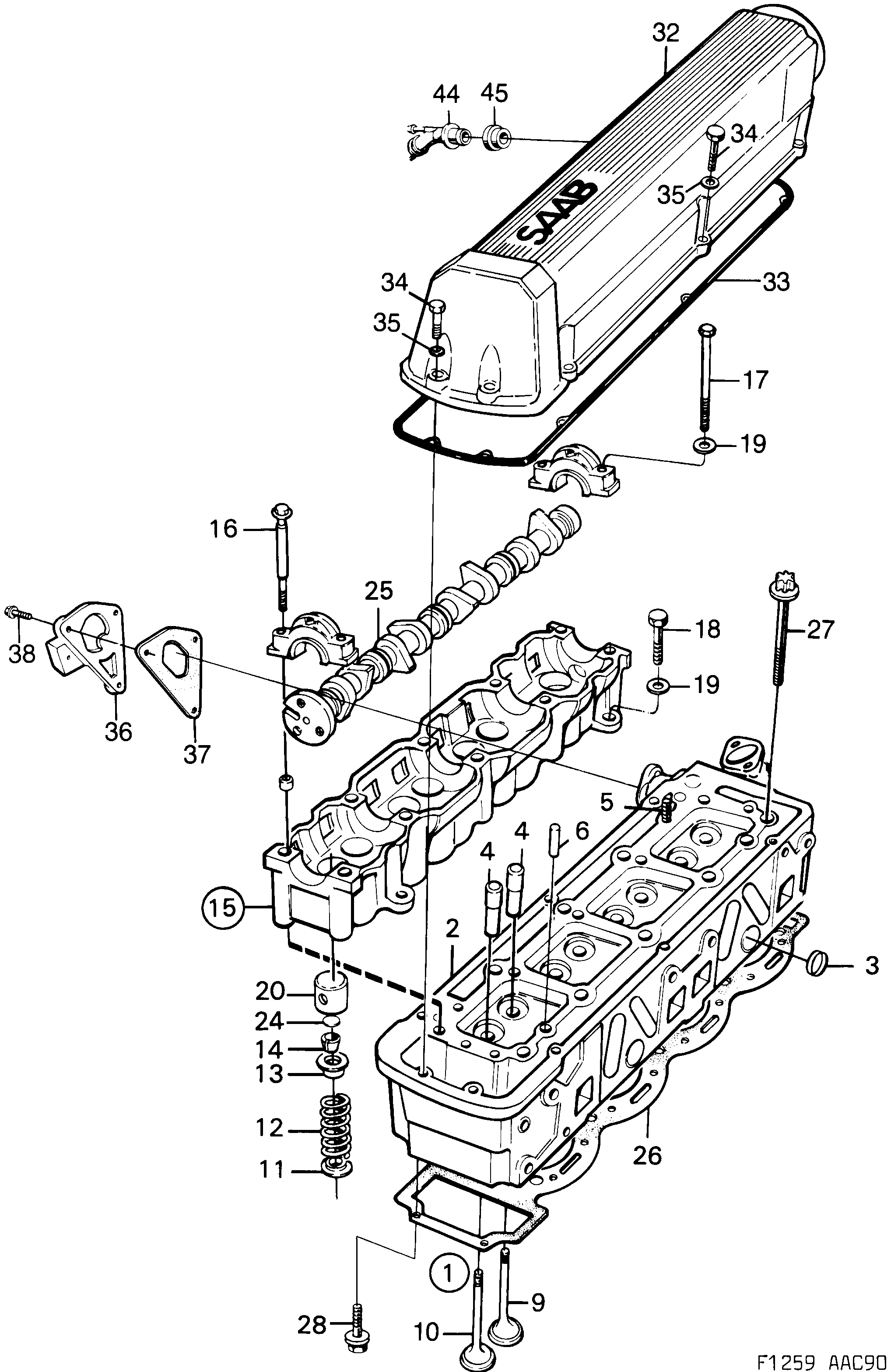 Schéma technique Saab 900 1990 - Section 170 : Short block