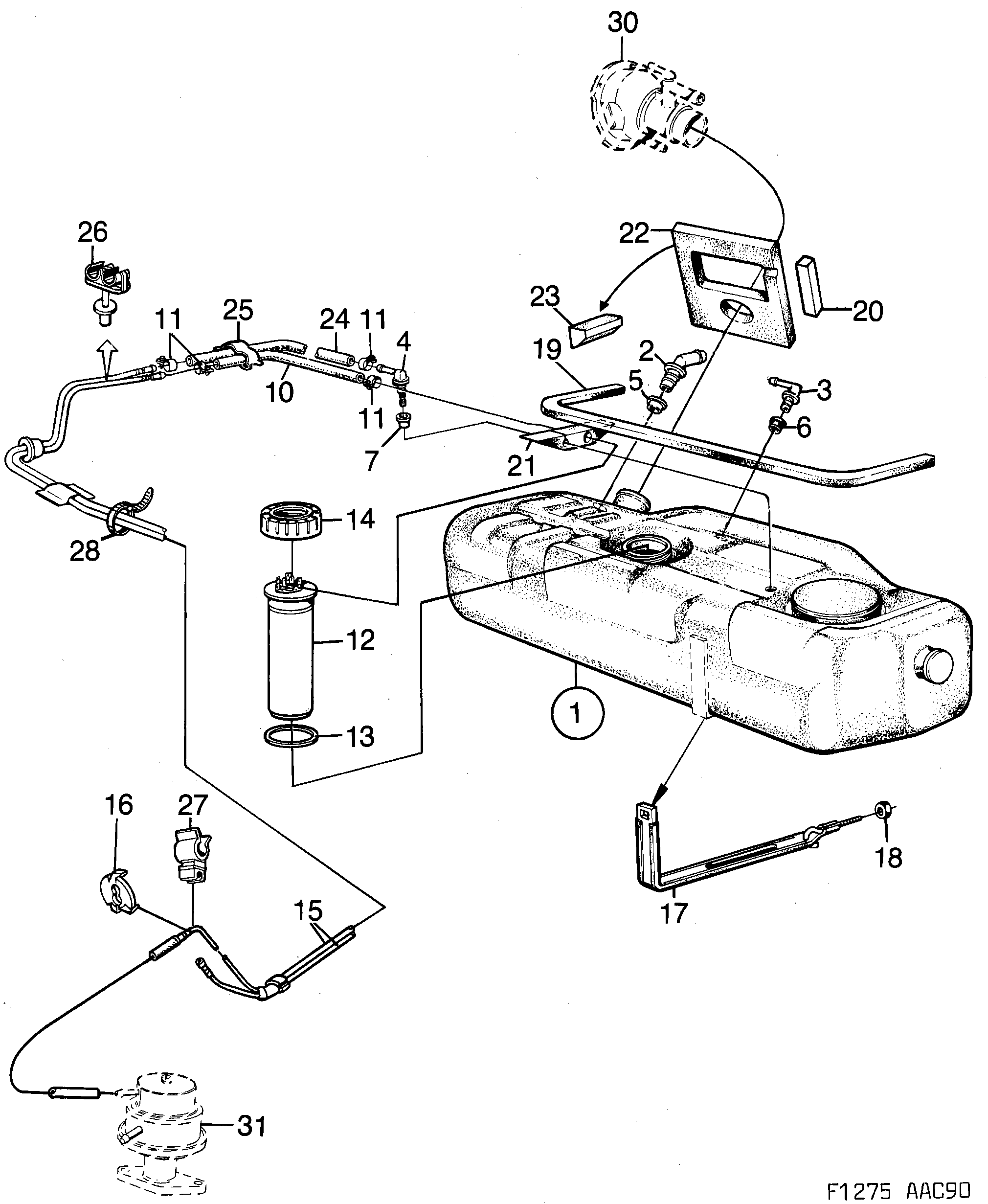 Schéma technique Saab 900 1990 - Section 770 : Fuel system