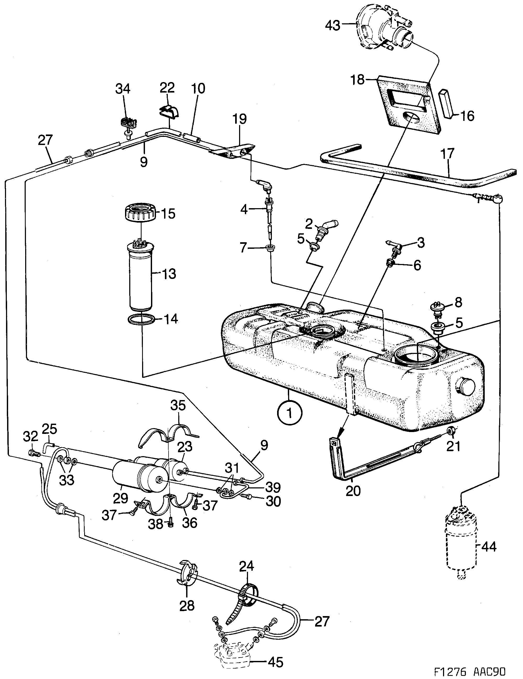 Schéma technique Saab 900 1990 - Section 800 : Fuel system