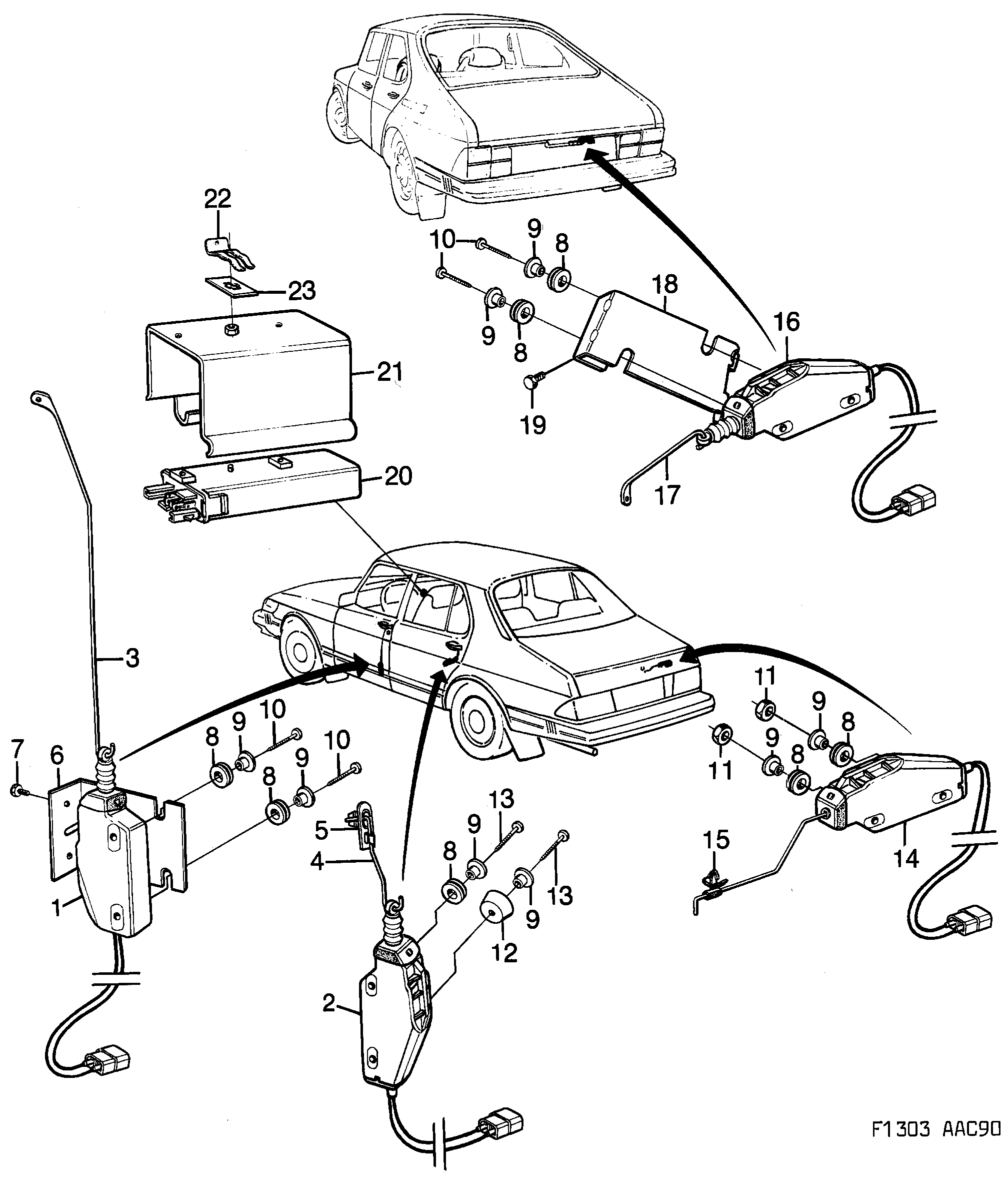 Schéma technique Saab 900 1990 - Section 710 : Electric equipment, other