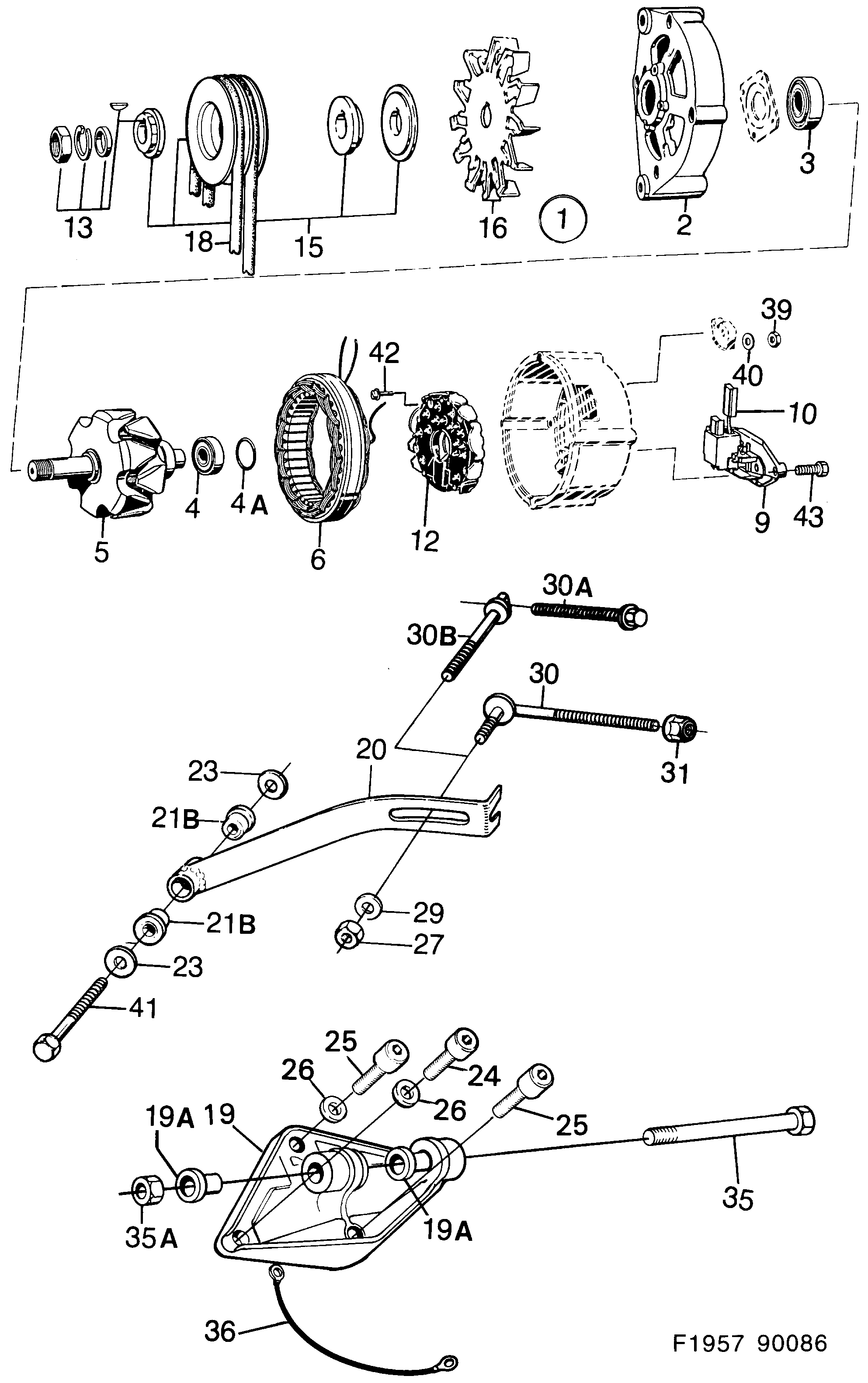 Schéma technique Saab 900 1989 - Section 130 : Alternateur