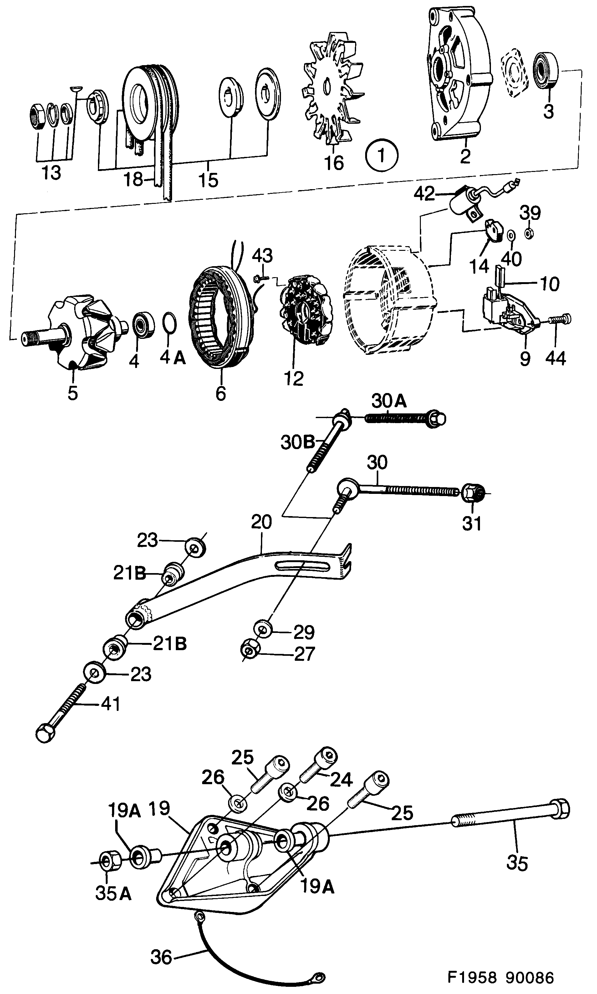 Schéma technique Saab 900 1987 - Section 160 : Alternateur