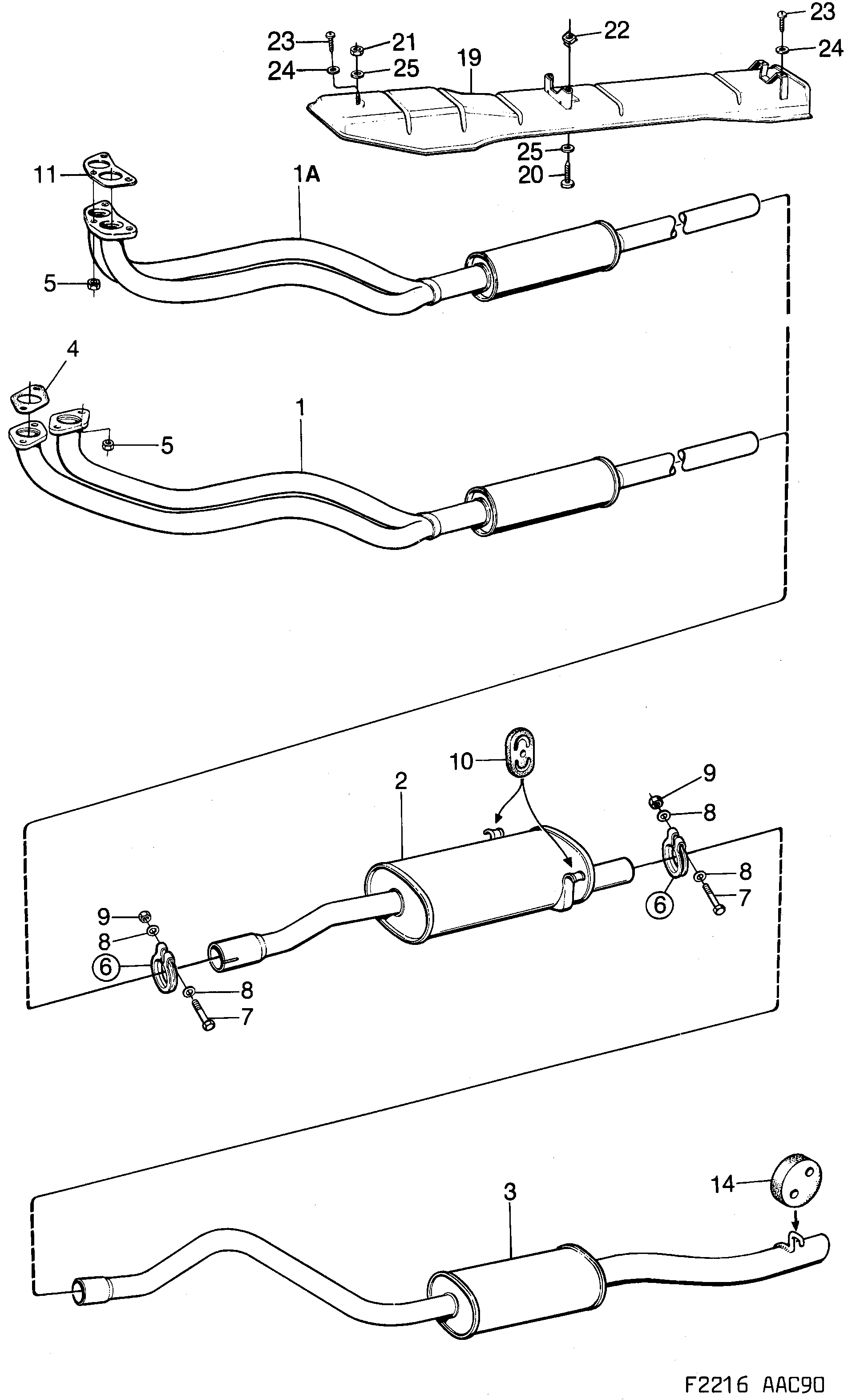 Schéma technique Saab 900 1992 - Section 1490 : Intake and exhaust system