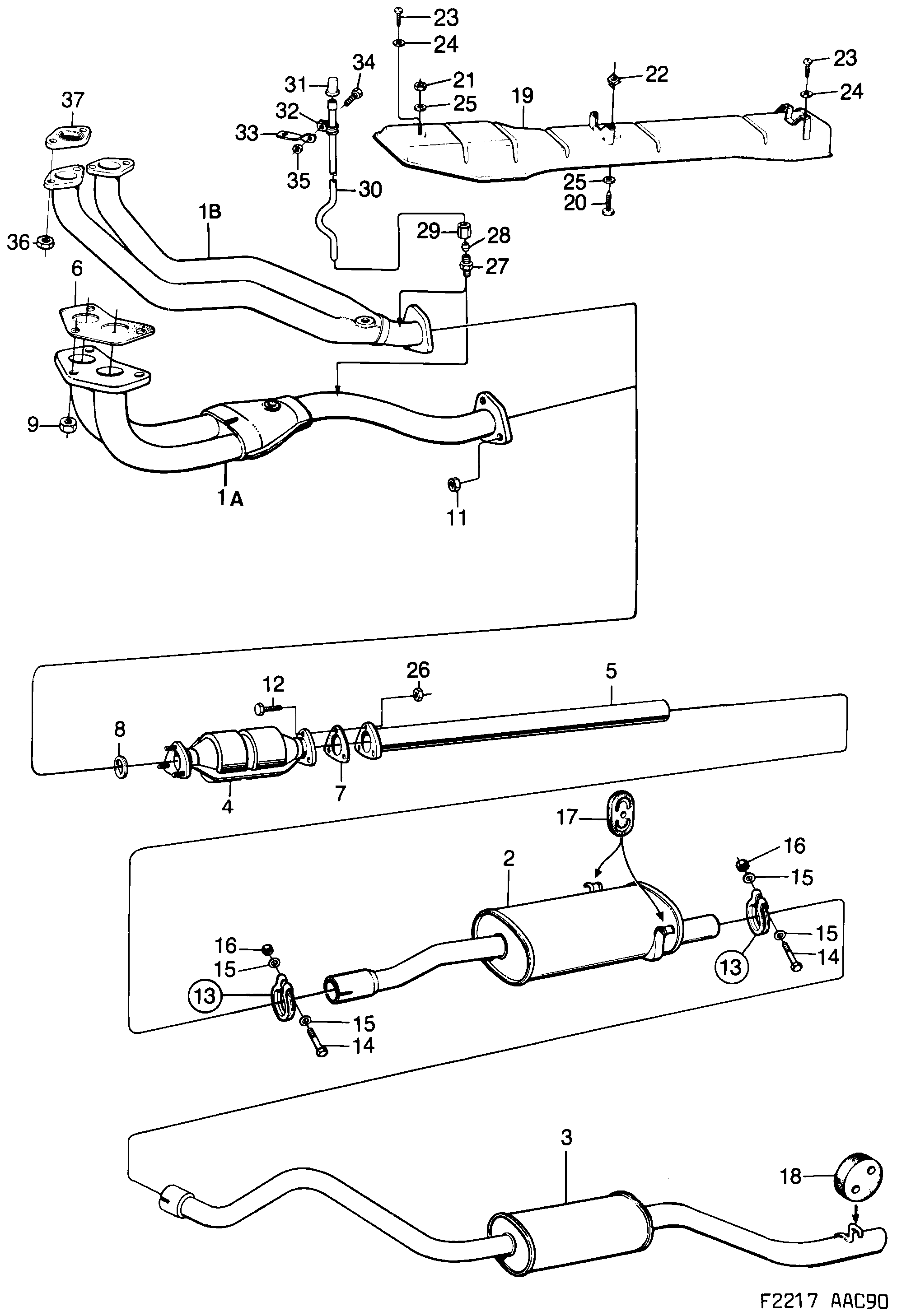 Schéma technique Saab 900 1990 - Section 1520 : Intake and exhaust system