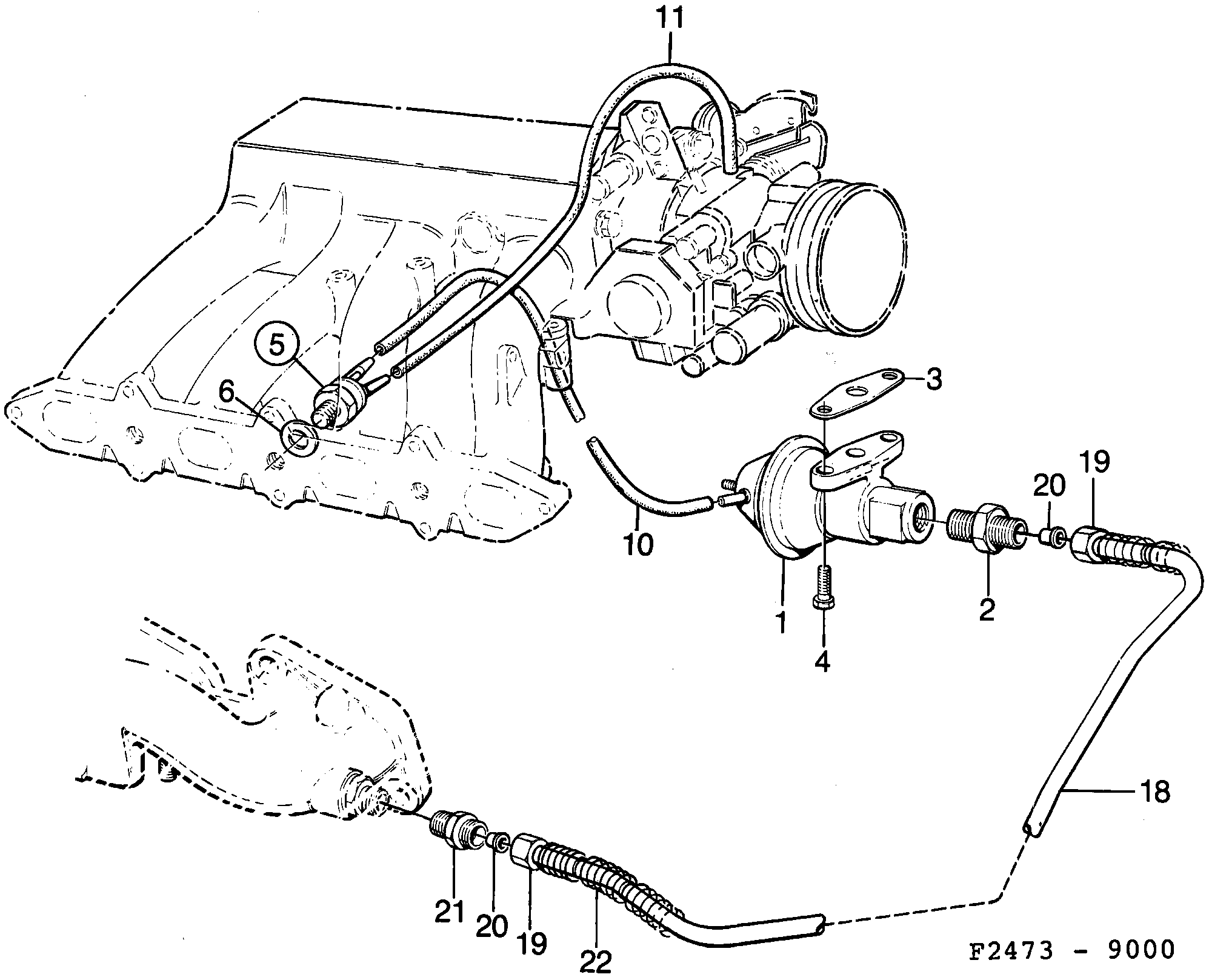 Schéma technique Saab 9000 1989 - Section 1030 : Intake and exhaust system