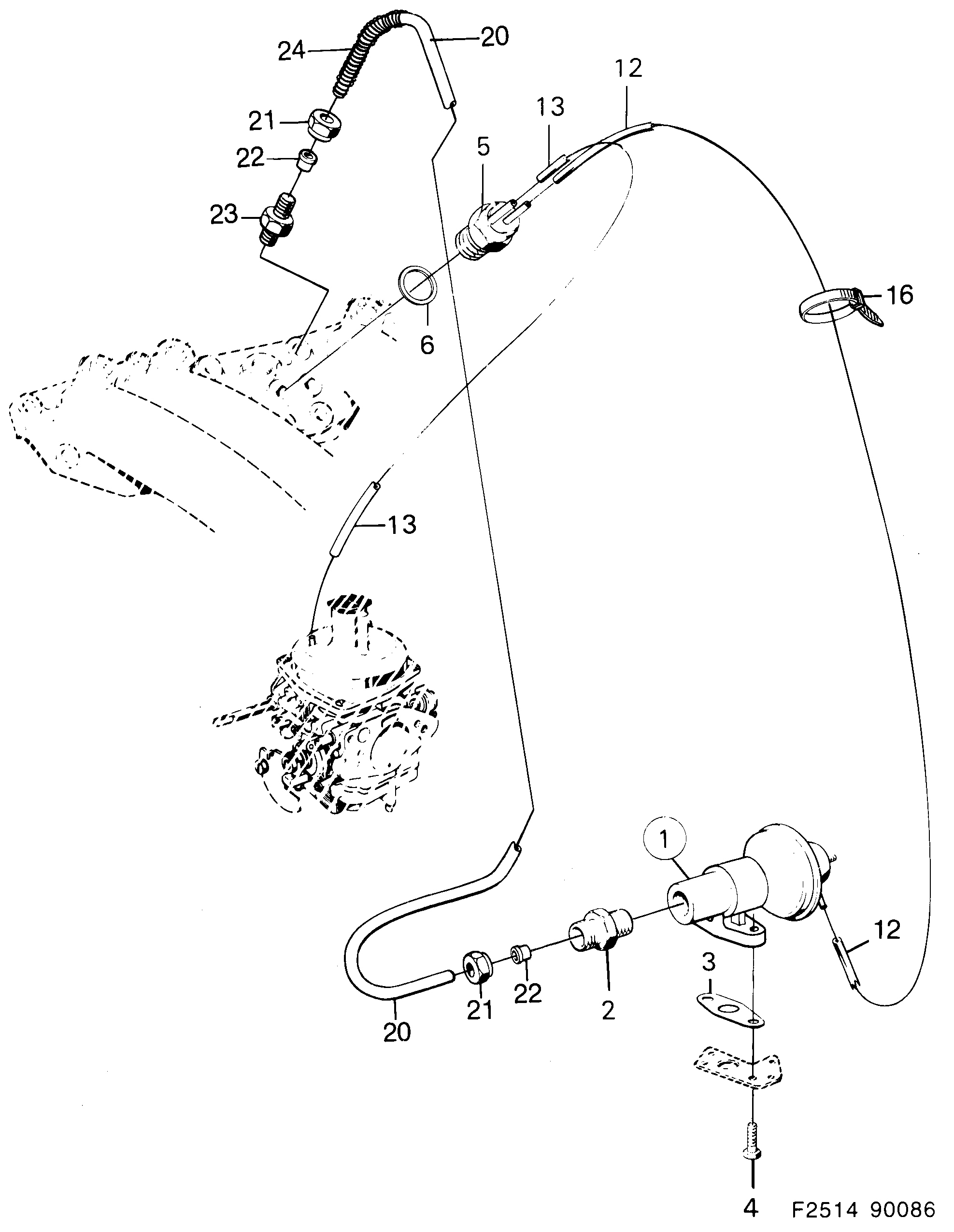 Schéma technique Saab 900 1989 - Section 1480 : Intake and exhaust system