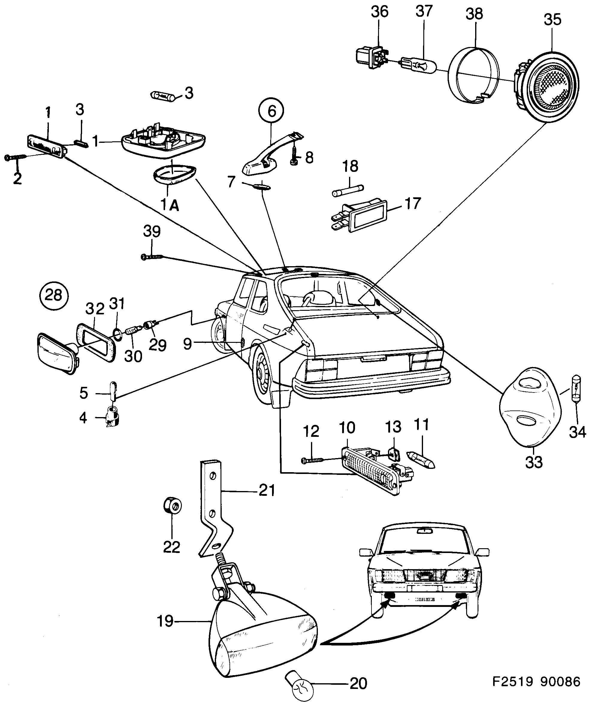 Schéma technique Saab 900 1989 - Section 610 : Eclairage