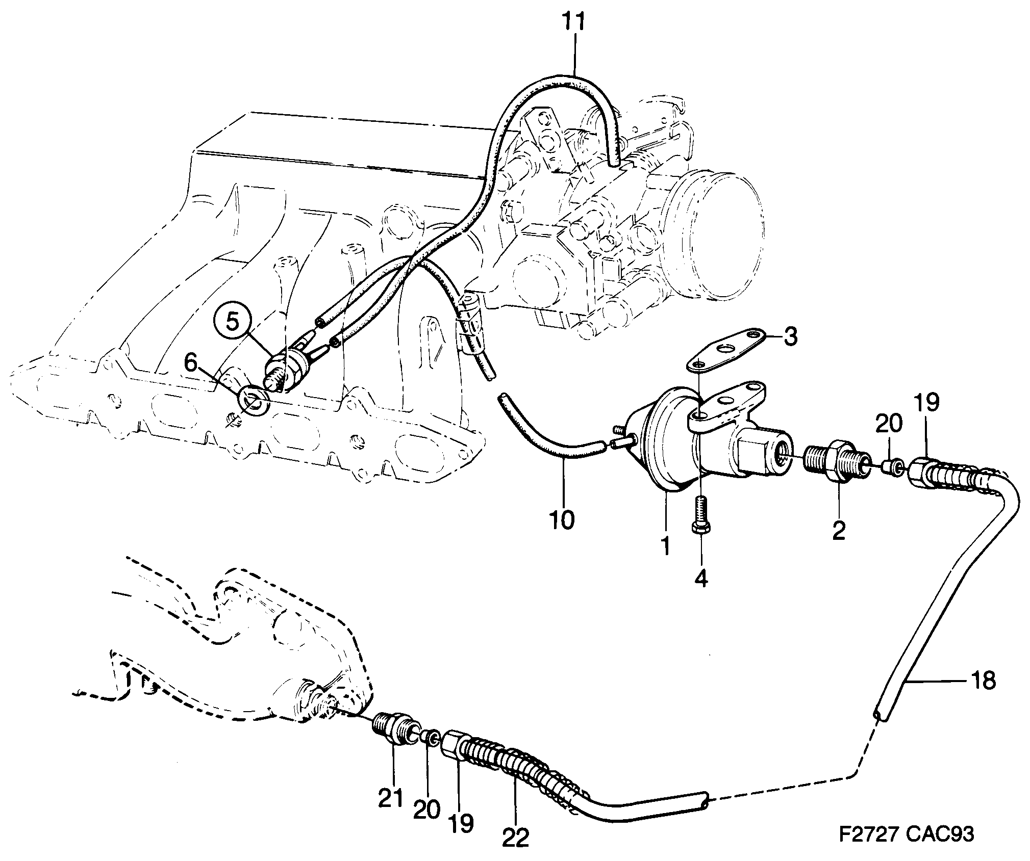 Schéma technique Saab 9000 1990 - Section 1520 : Intake and exhaust system