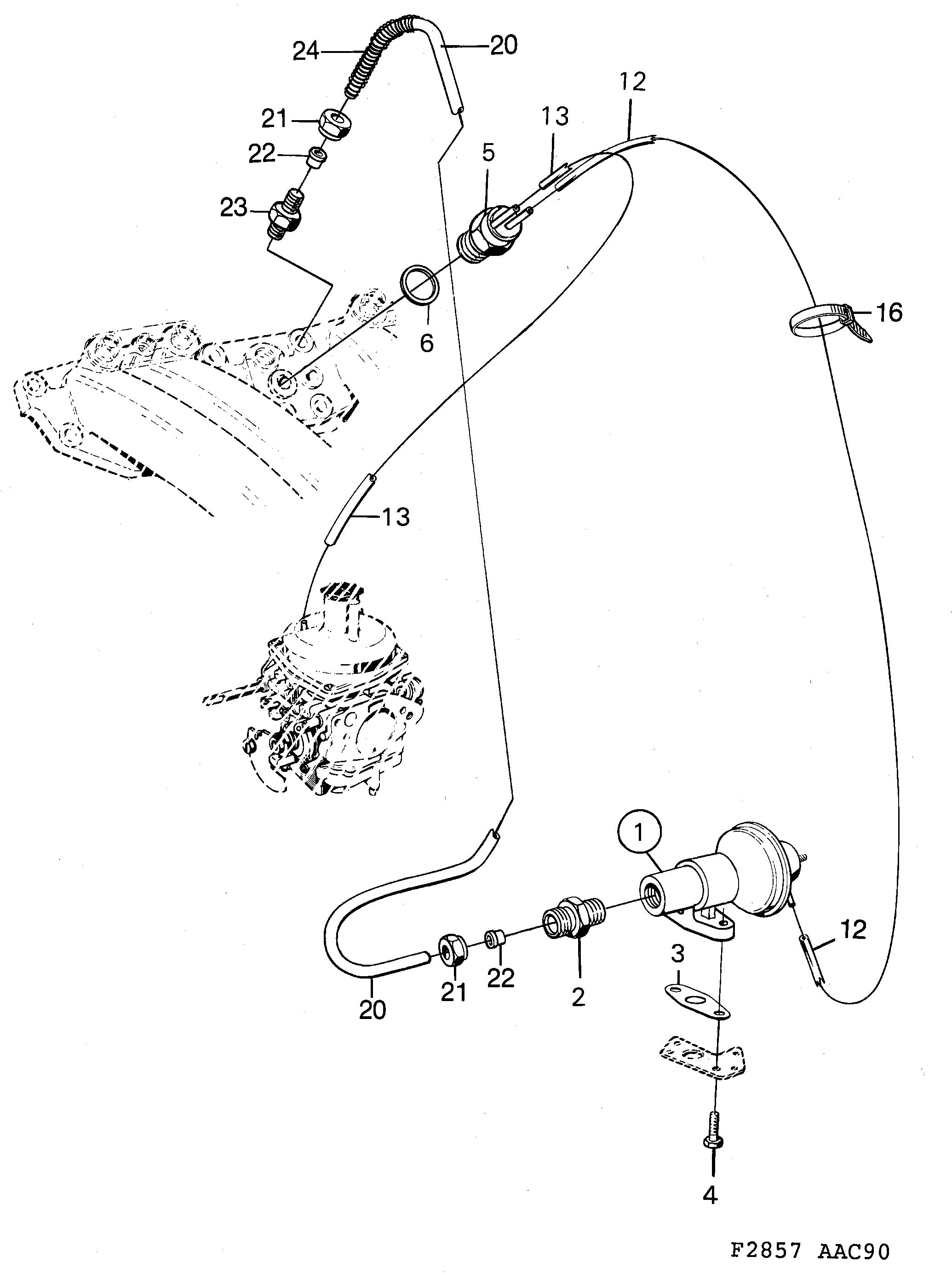 Schéma technique Saab 900 1990 - Section 1370 : Intake and exhaust system