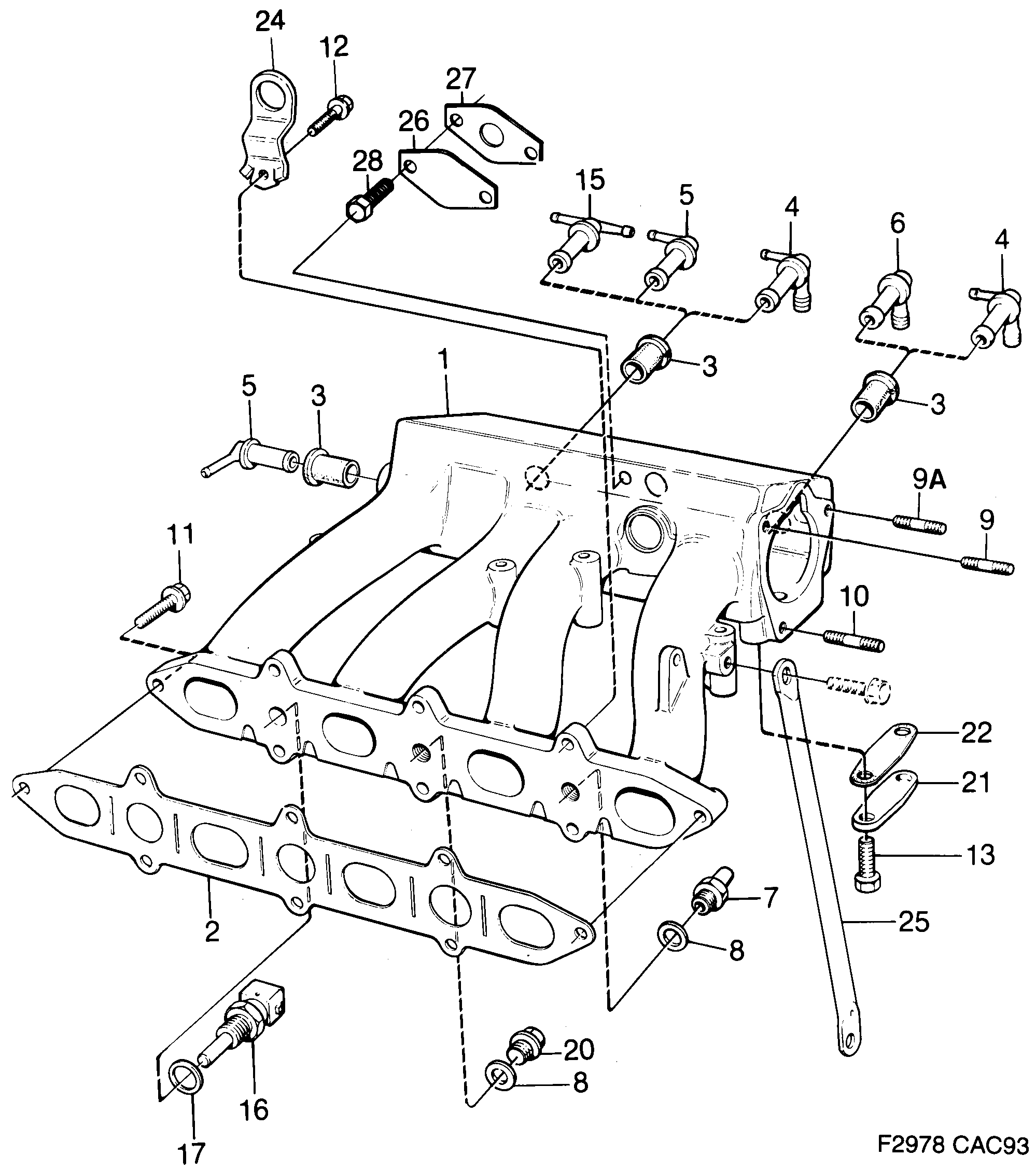 Schéma technique Saab 9000 1990 - Section 1070 : Intake and exhaust system