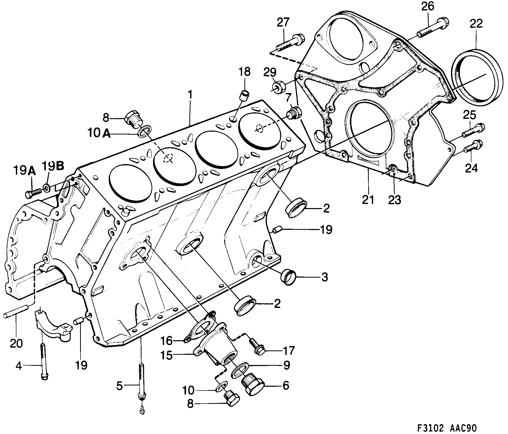Schéma technique Saab 900 1990 - Section 230 : Short block