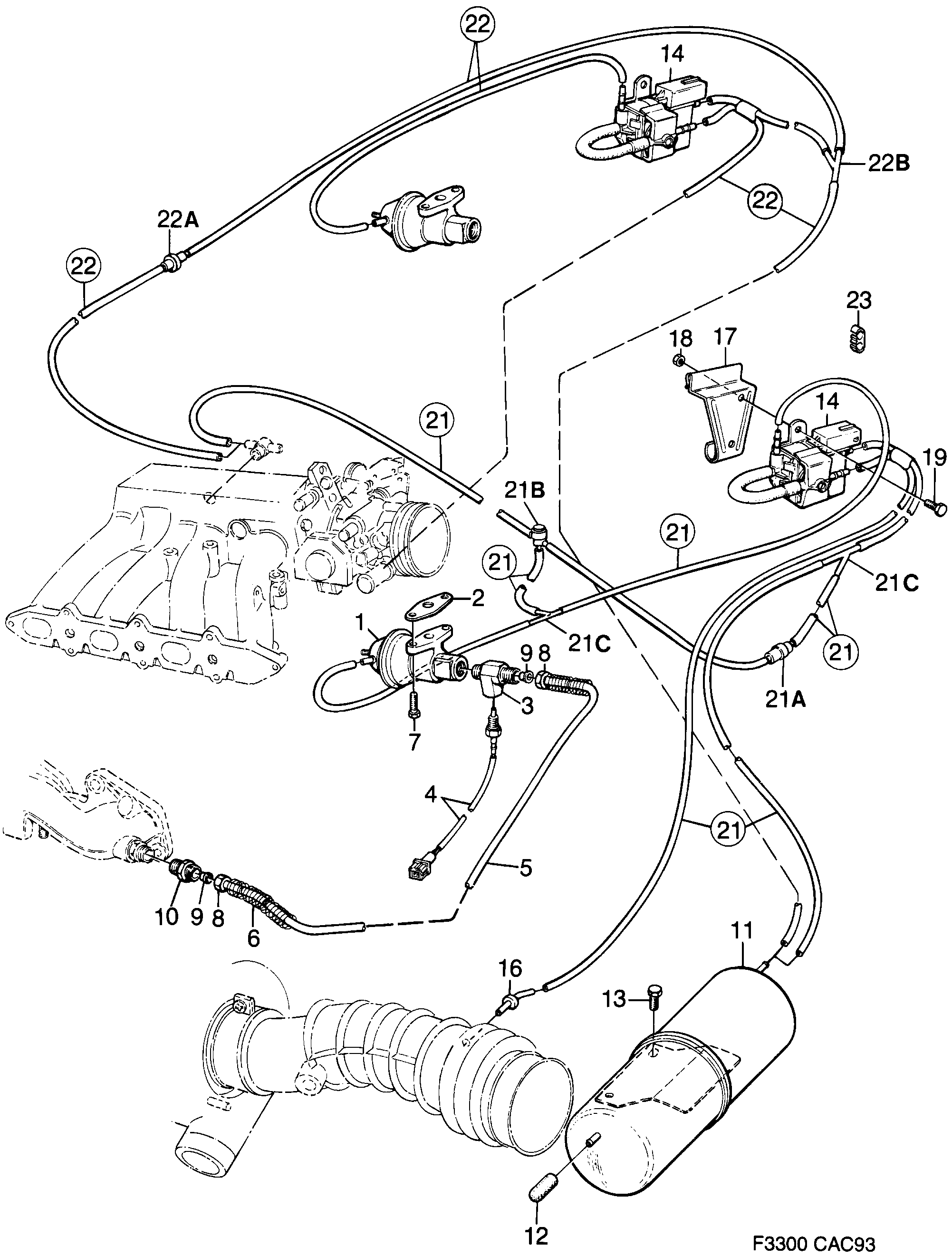Schéma technique Saab 9000 1990 - Section 1550 : Intake and exhaust system