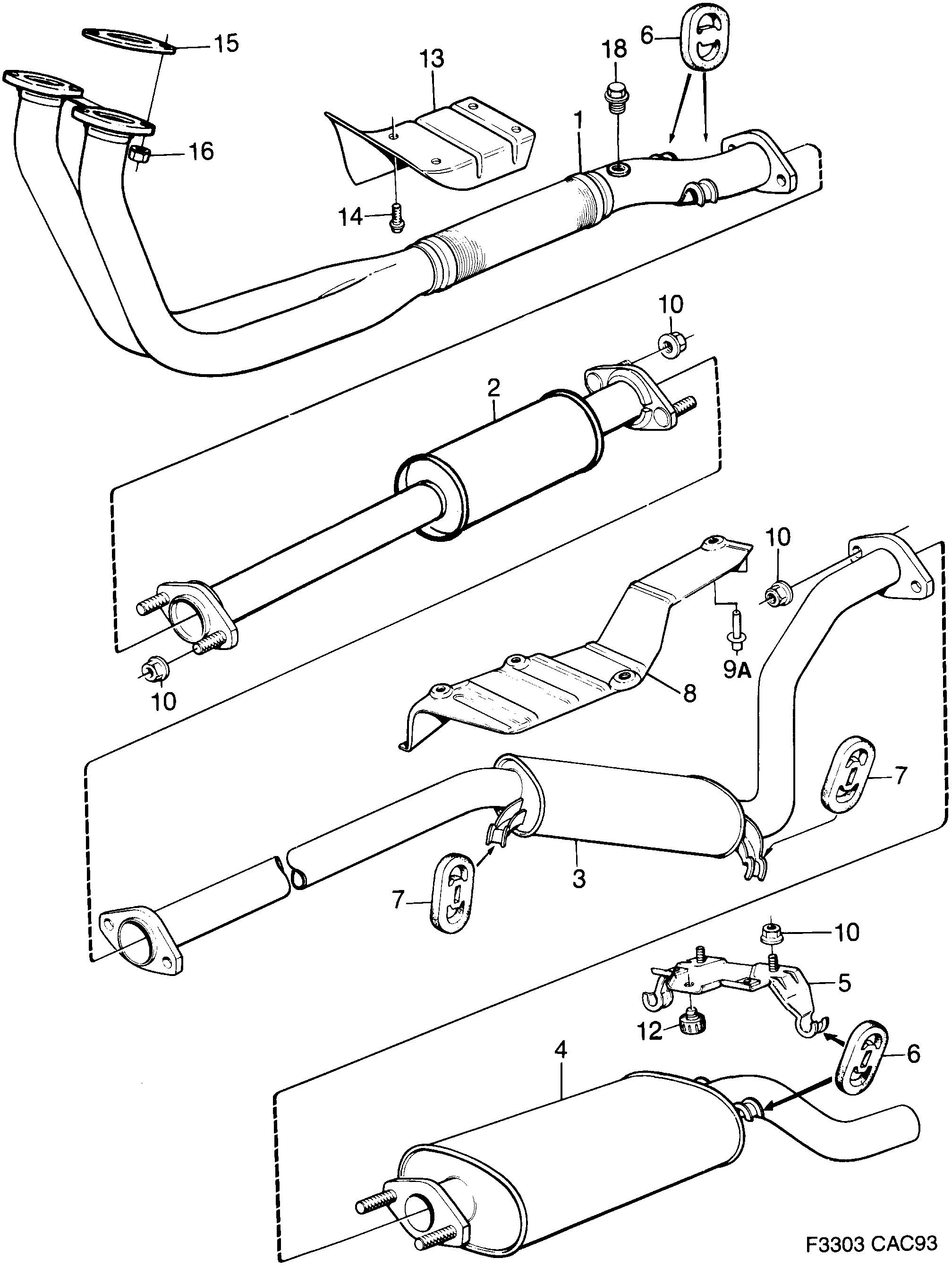 Schéma technique Saab 9000 1991 - Section 1670 : Système d'admission et d'échappement