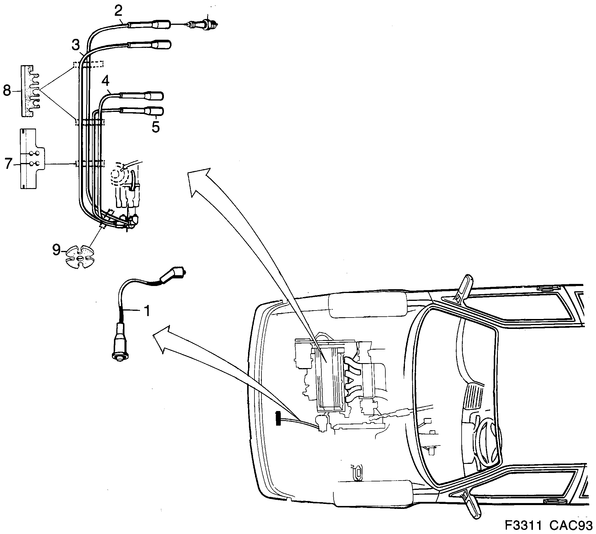 Schéma technique Saab 9000 1992 - Section 290 : Système d'allumage