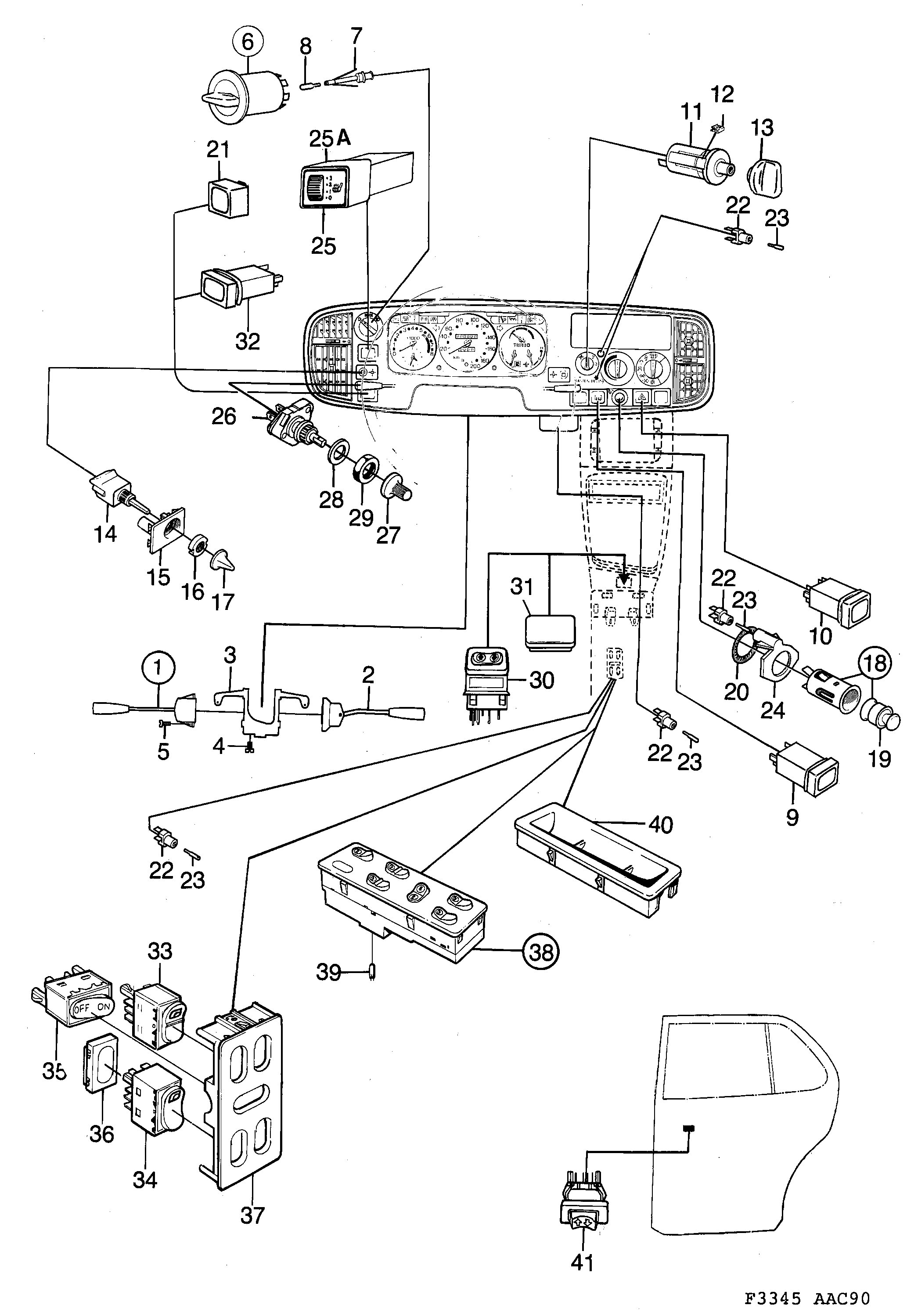 Schéma technique Saab 900 1990 - Section 740 : Electric equipment, other