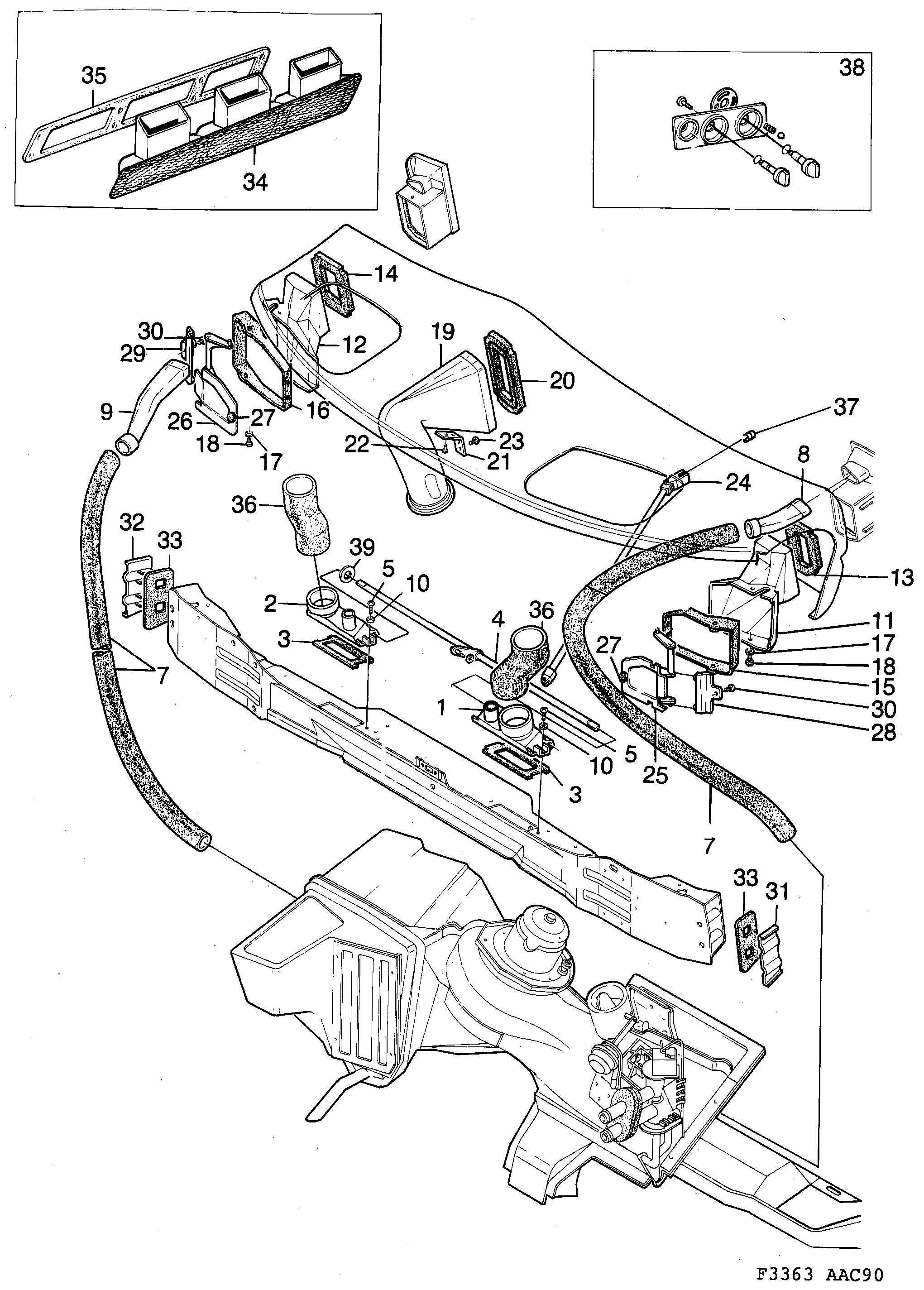 Schéma technique Saab 900 1992 - Section 200 : Chauffage et ventilation