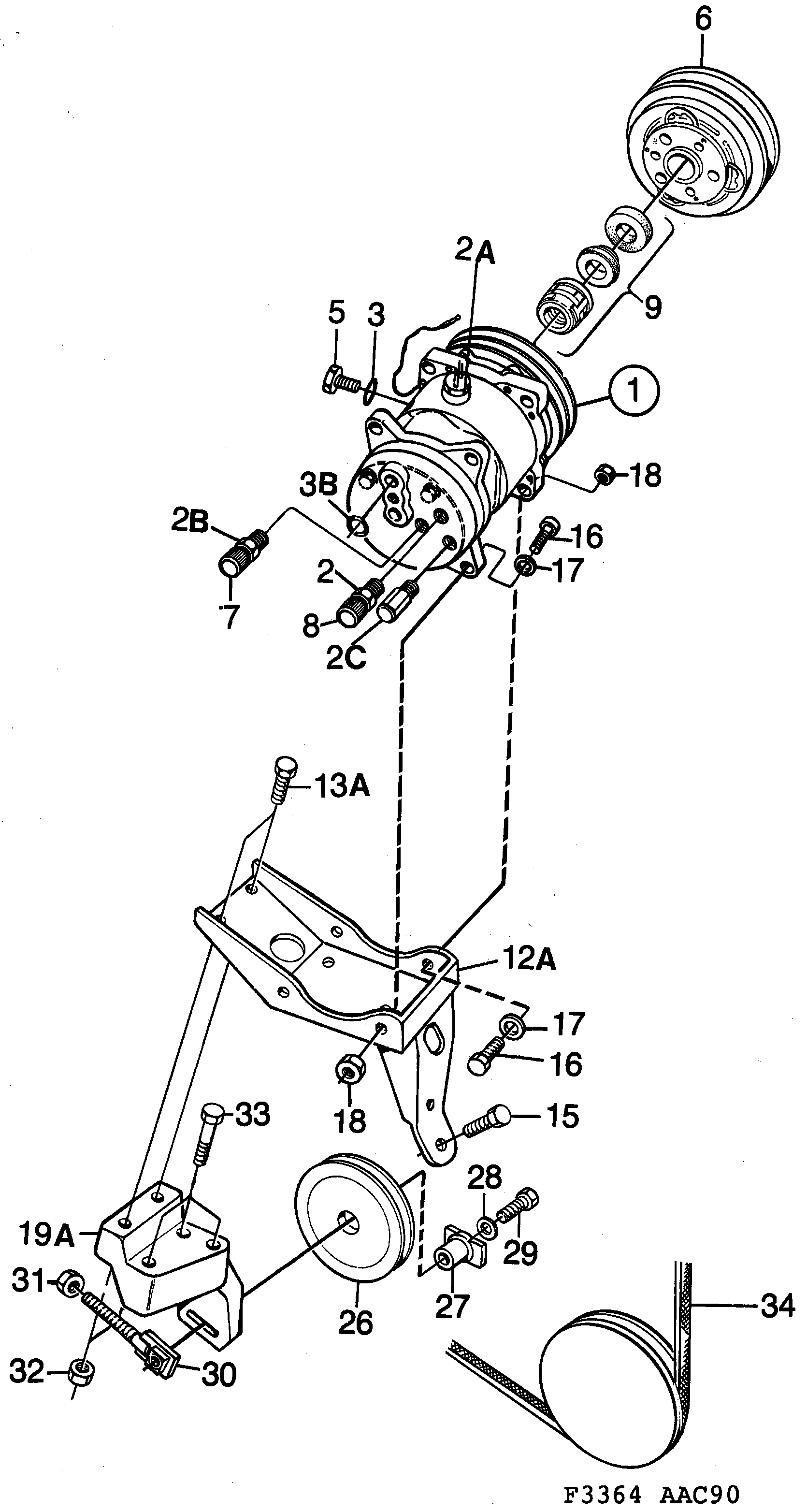 Schéma technique Saab 900 1990 - Section 260 : Heating and ventilation