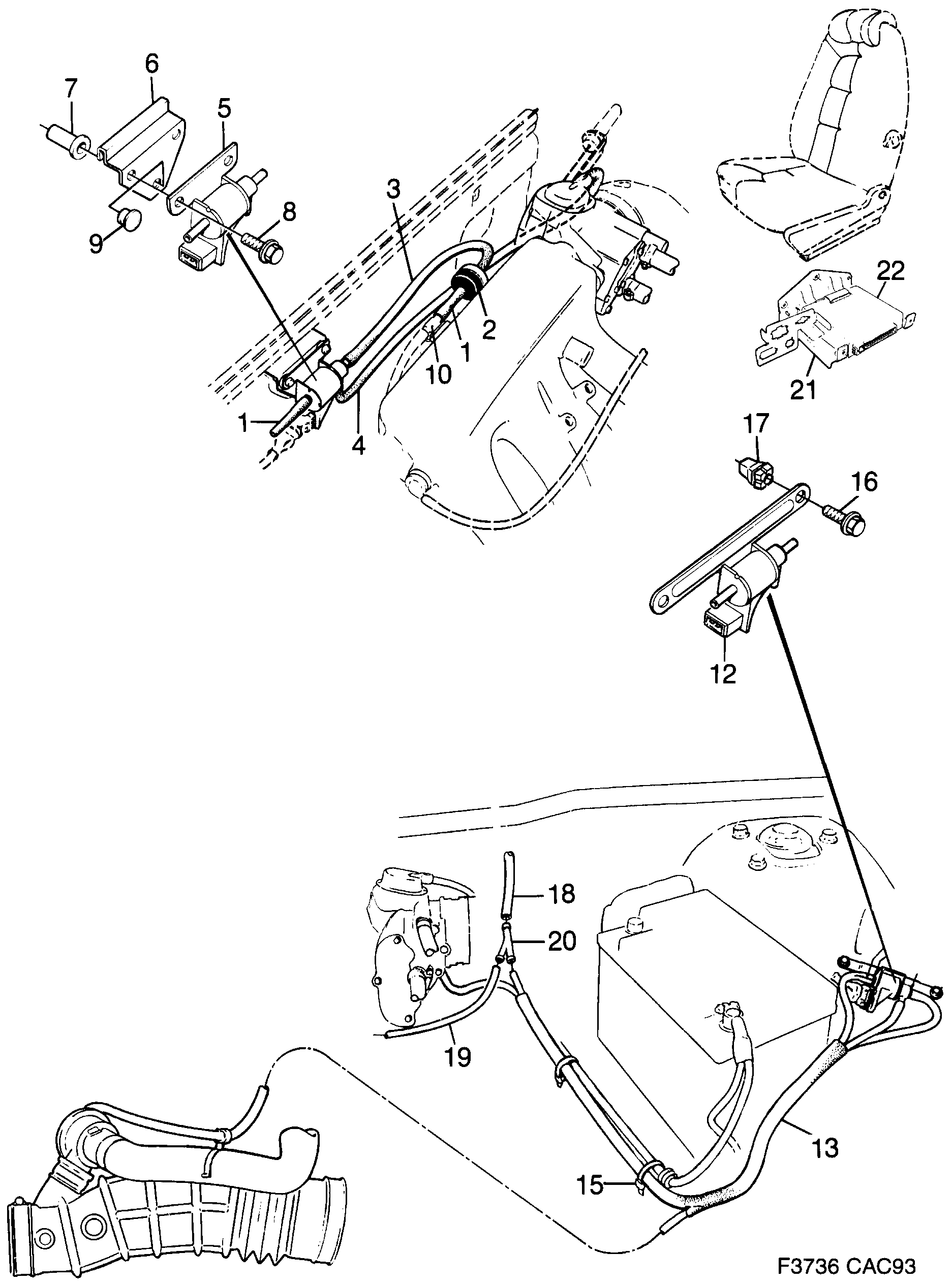Schéma technique Saab 9000 1992 - Section 1400 : Впускная система и выхлопная система