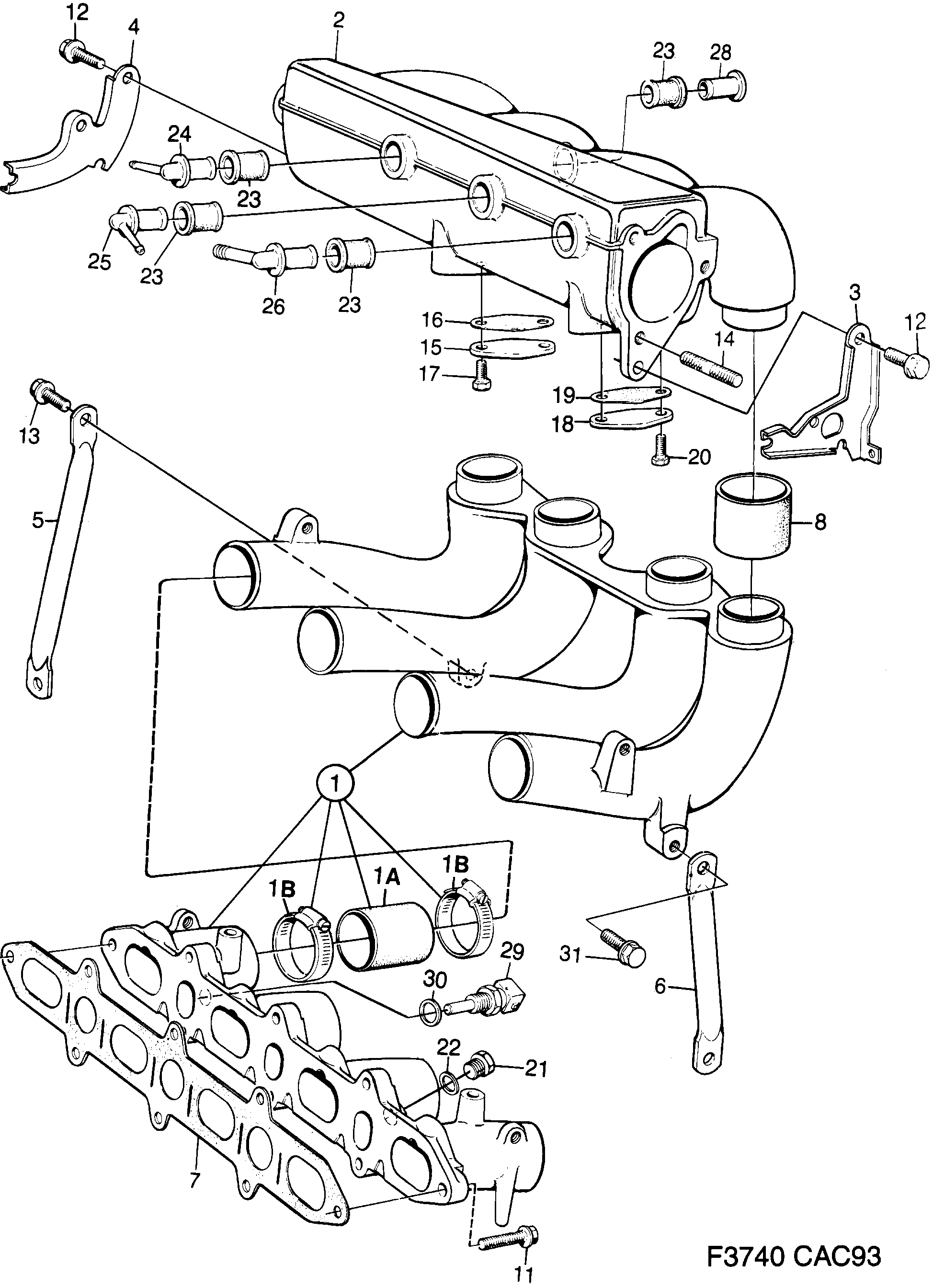 Schéma technique Saab 9000 1992 - Section 1220 : Intake and exhaust system
