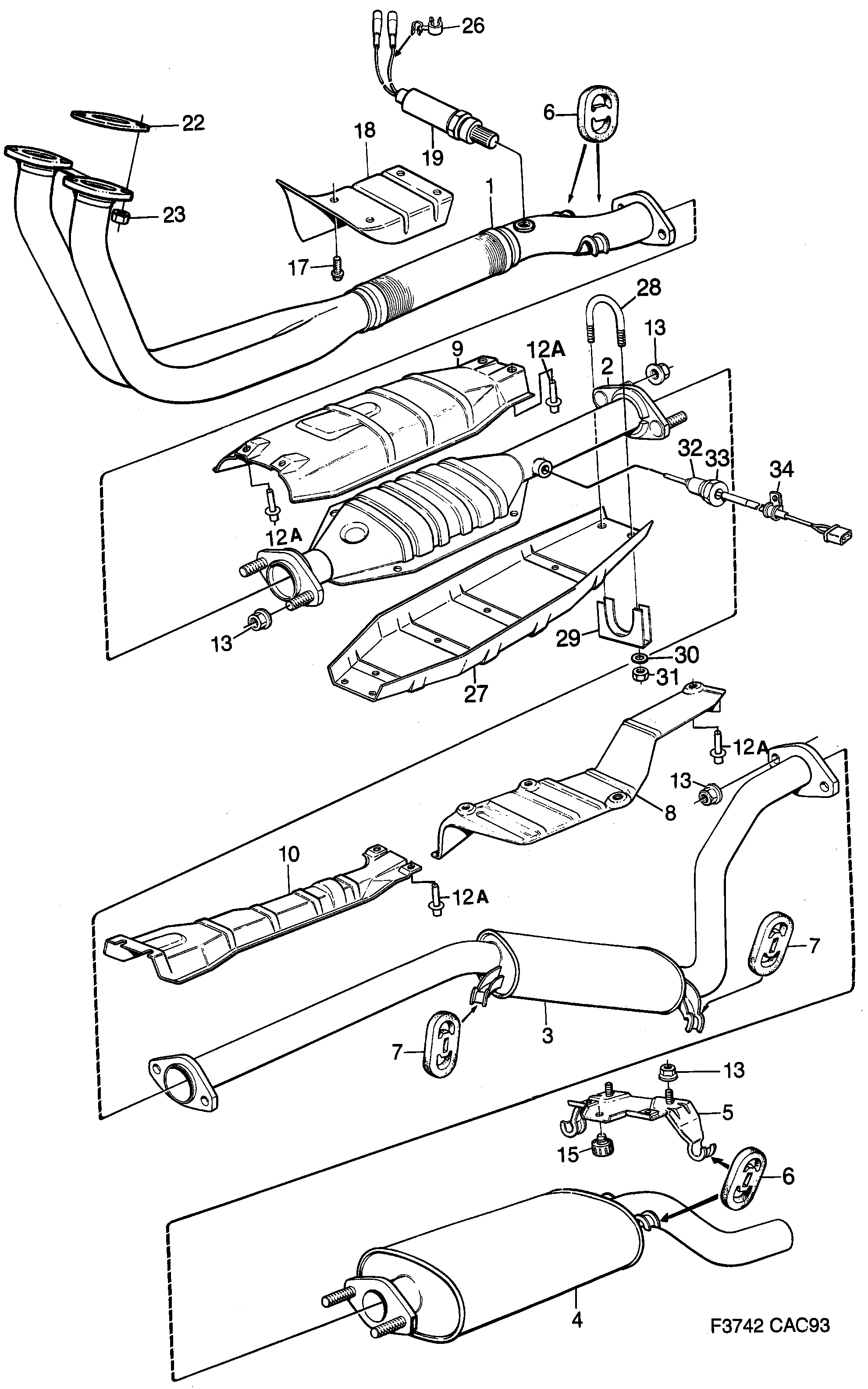 Schéma technique Saab 9000 1990 - Section 1700 : Intake and exhaust system
