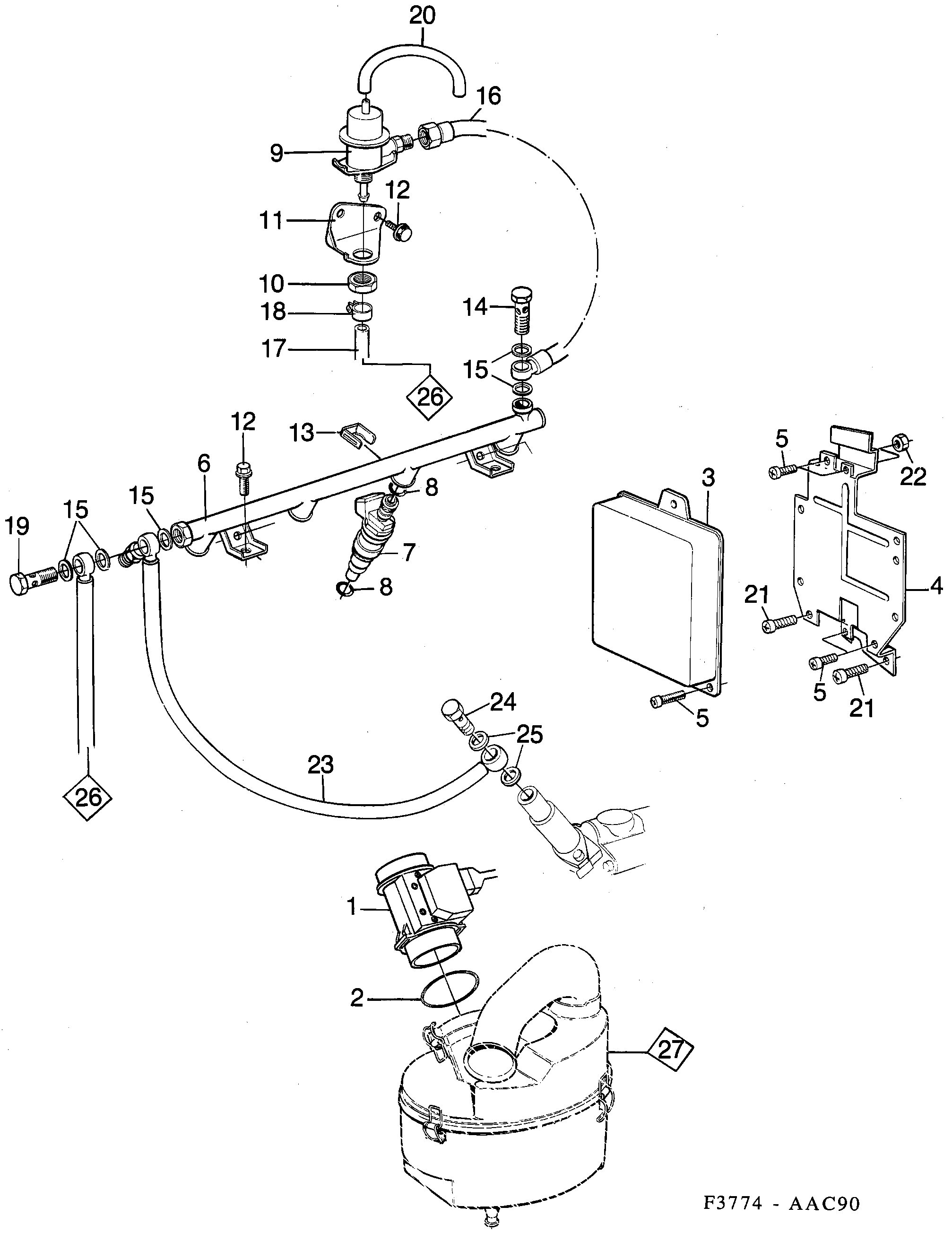 Schéma technique Saab 900 1990 - Section 980 : Fuel system