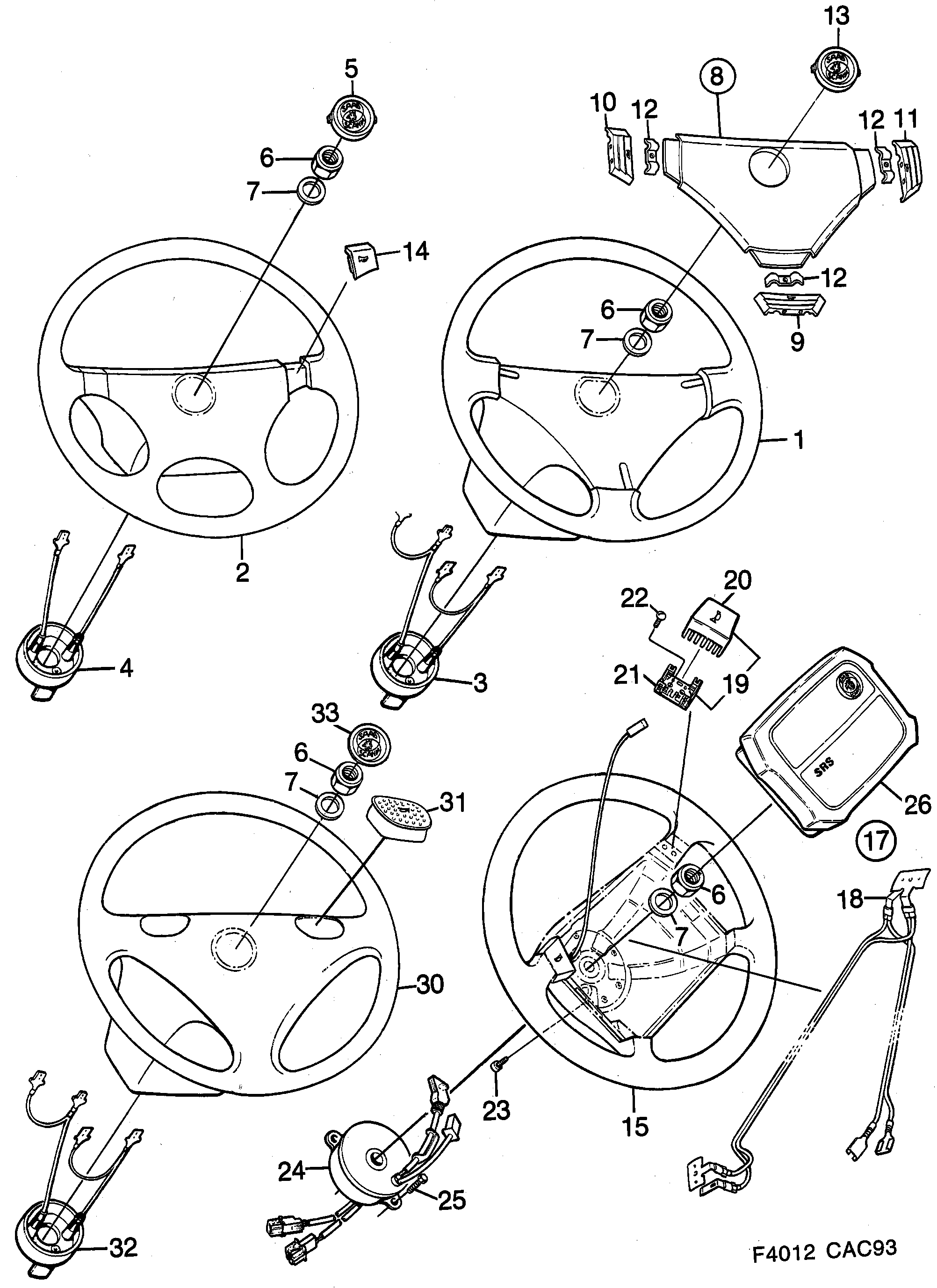 Schéma technique Saab 9000 1992 - Section 170 : Direction
