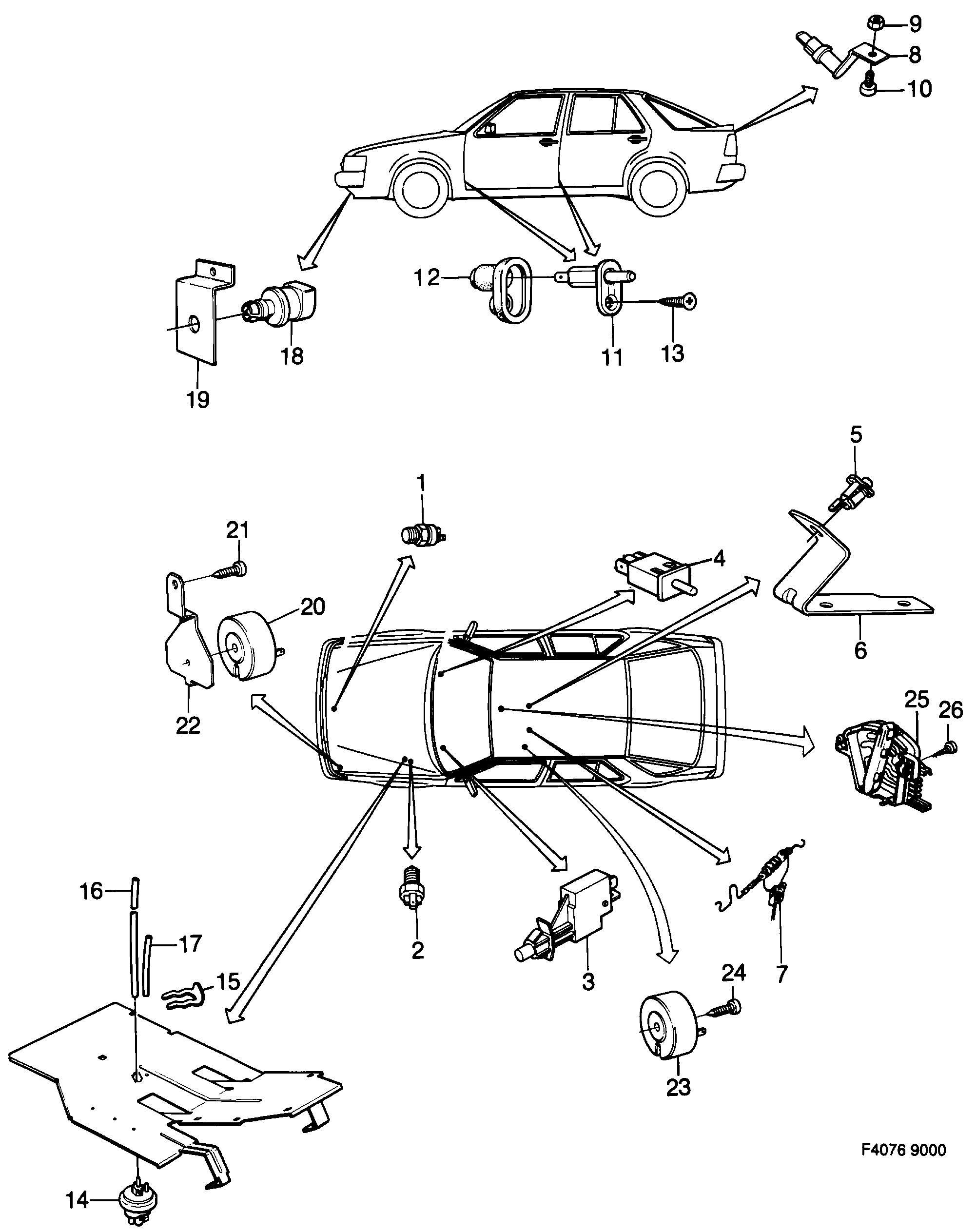 Schéma technique Saab 9000 1989 - Section 1030 : Autre équipement électrique