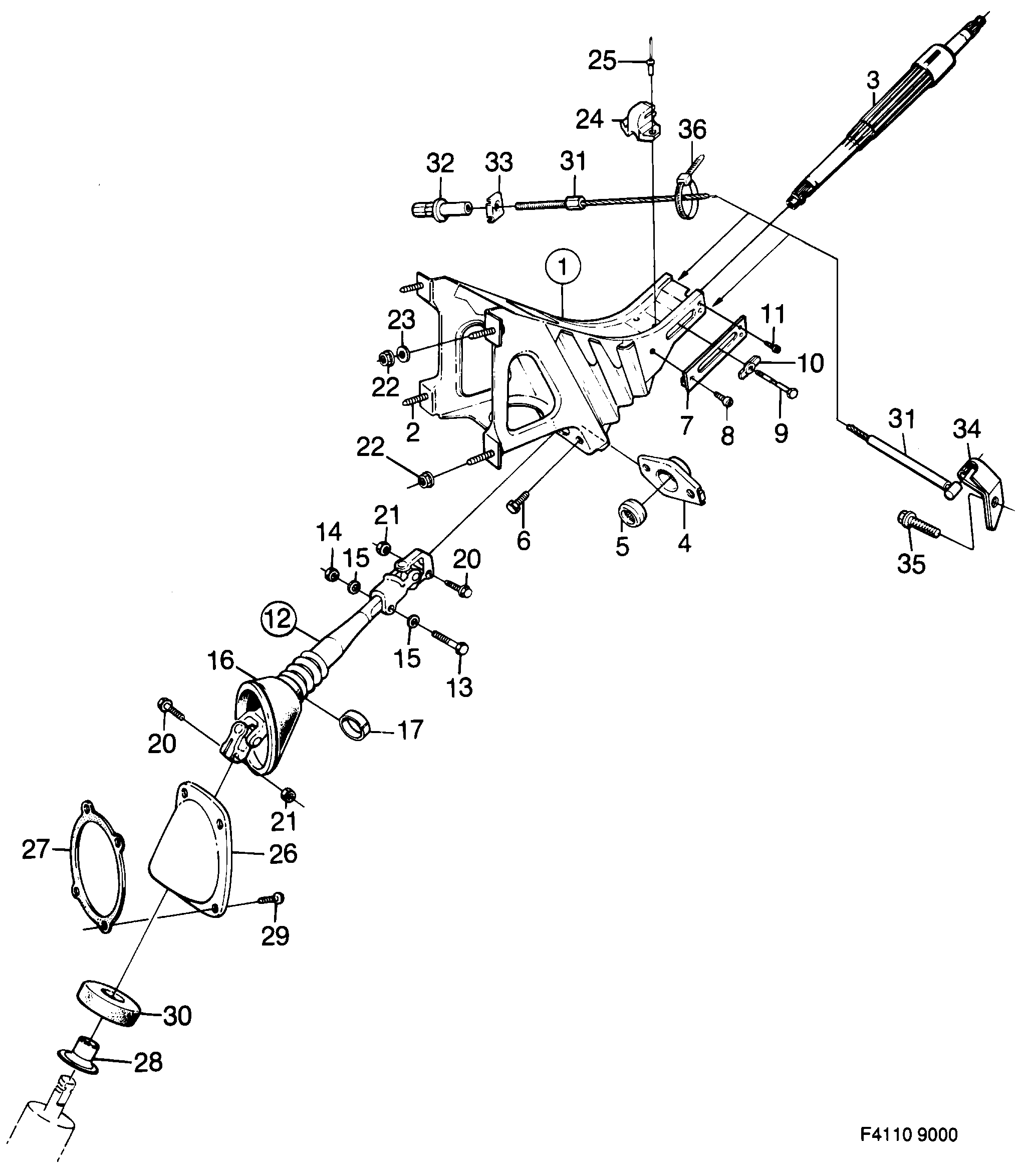 Schéma technique Saab 9000 1985 - Section 190 : Steering assembly