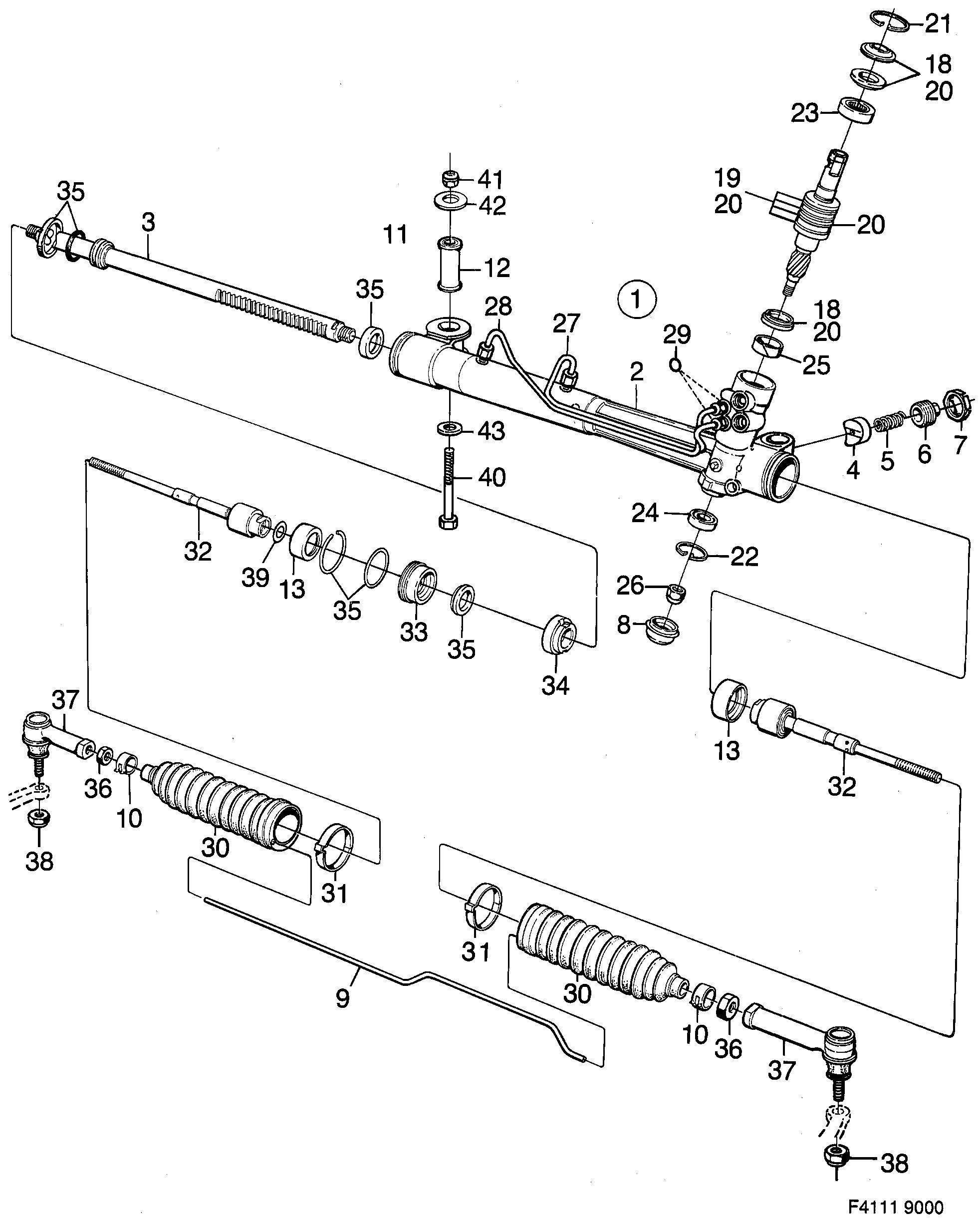 Schéma technique Saab 9000 1986 - Section 220 : Direction