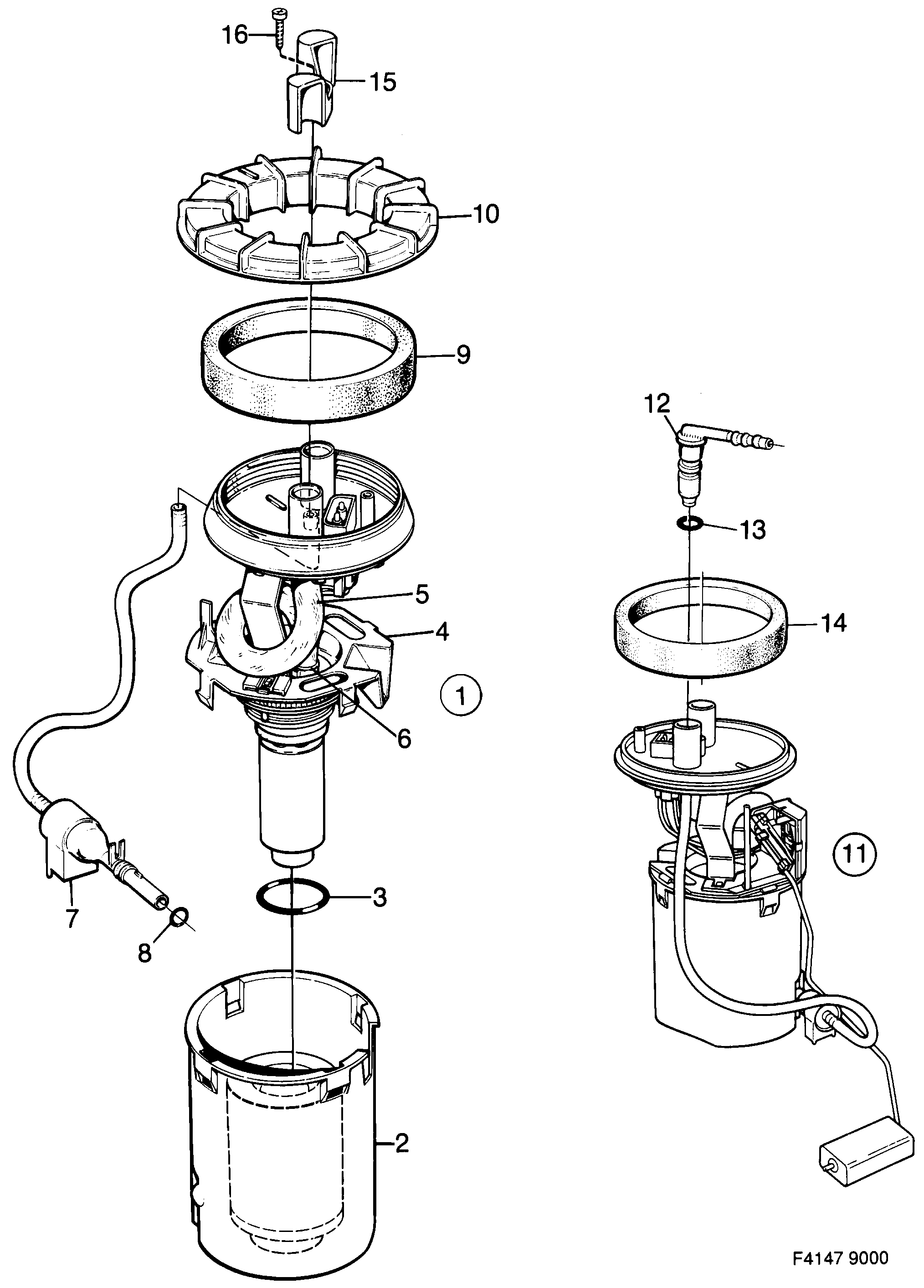 Schéma technique Saab 9000 1985 - Section 640 : Fuel system