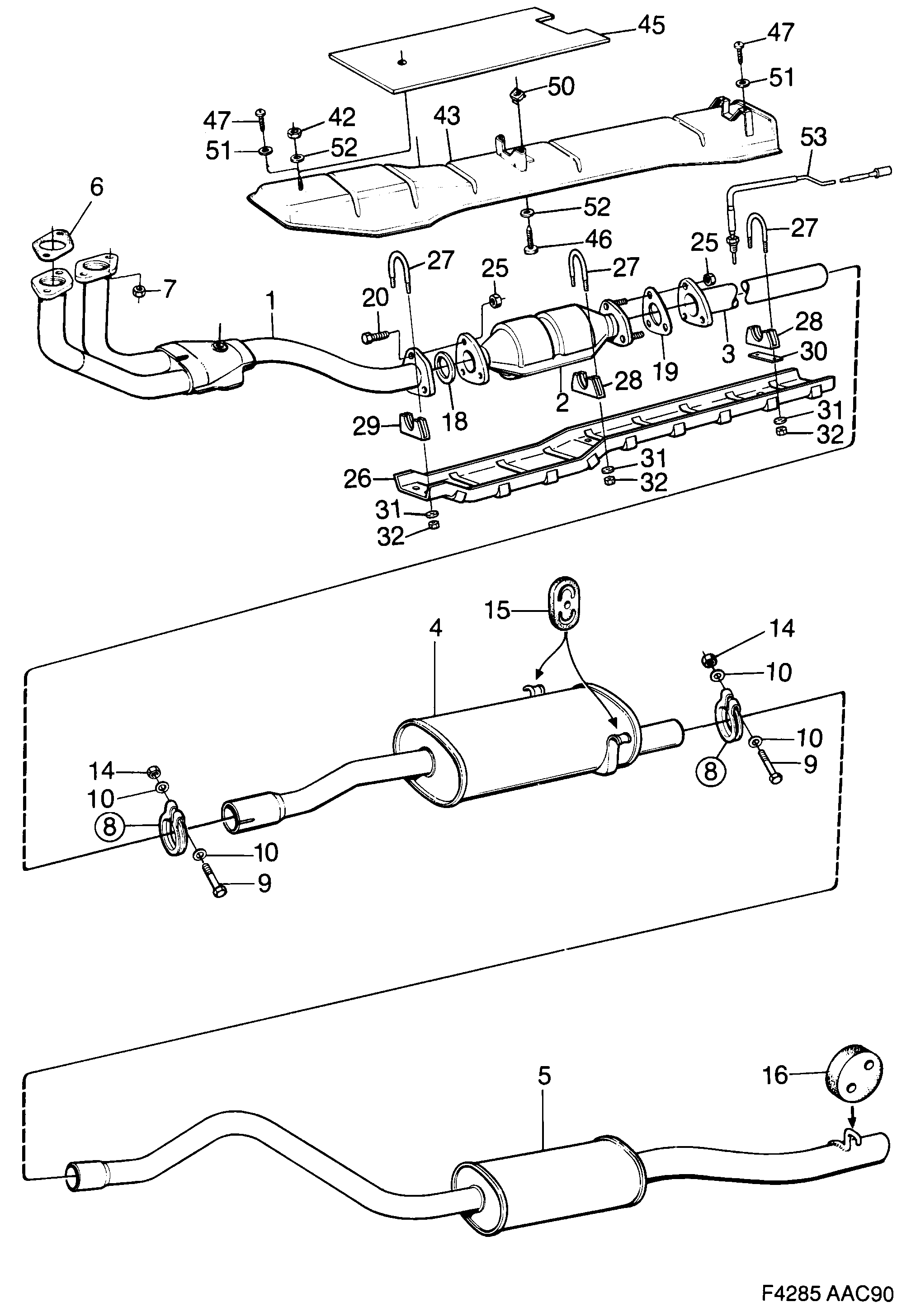 Schéma technique Saab 900 1990 - Section 1580 : Intake and exhaust system