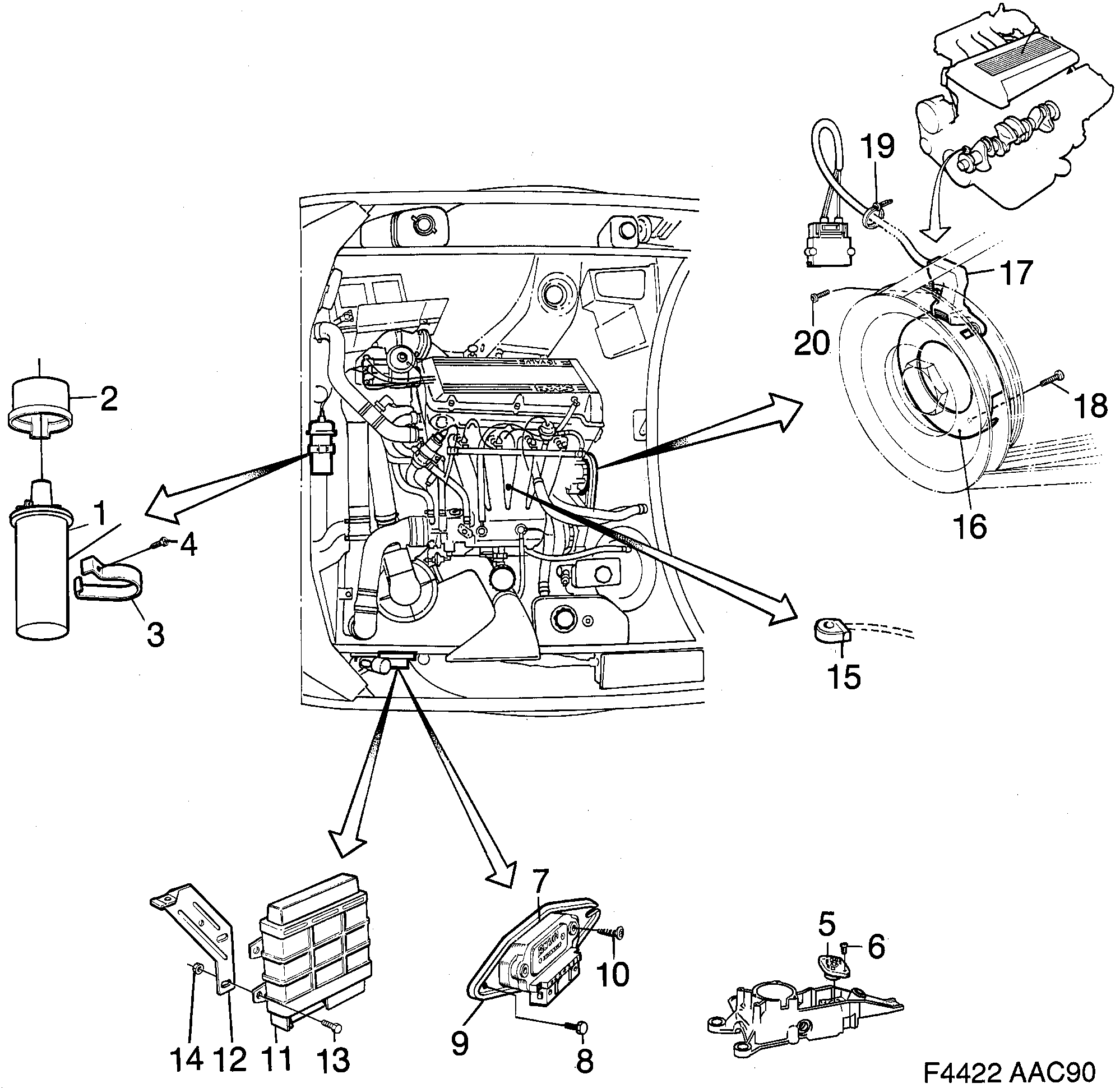 Schéma technique Saab 900 1992 - Section 230 : Système d'allumage