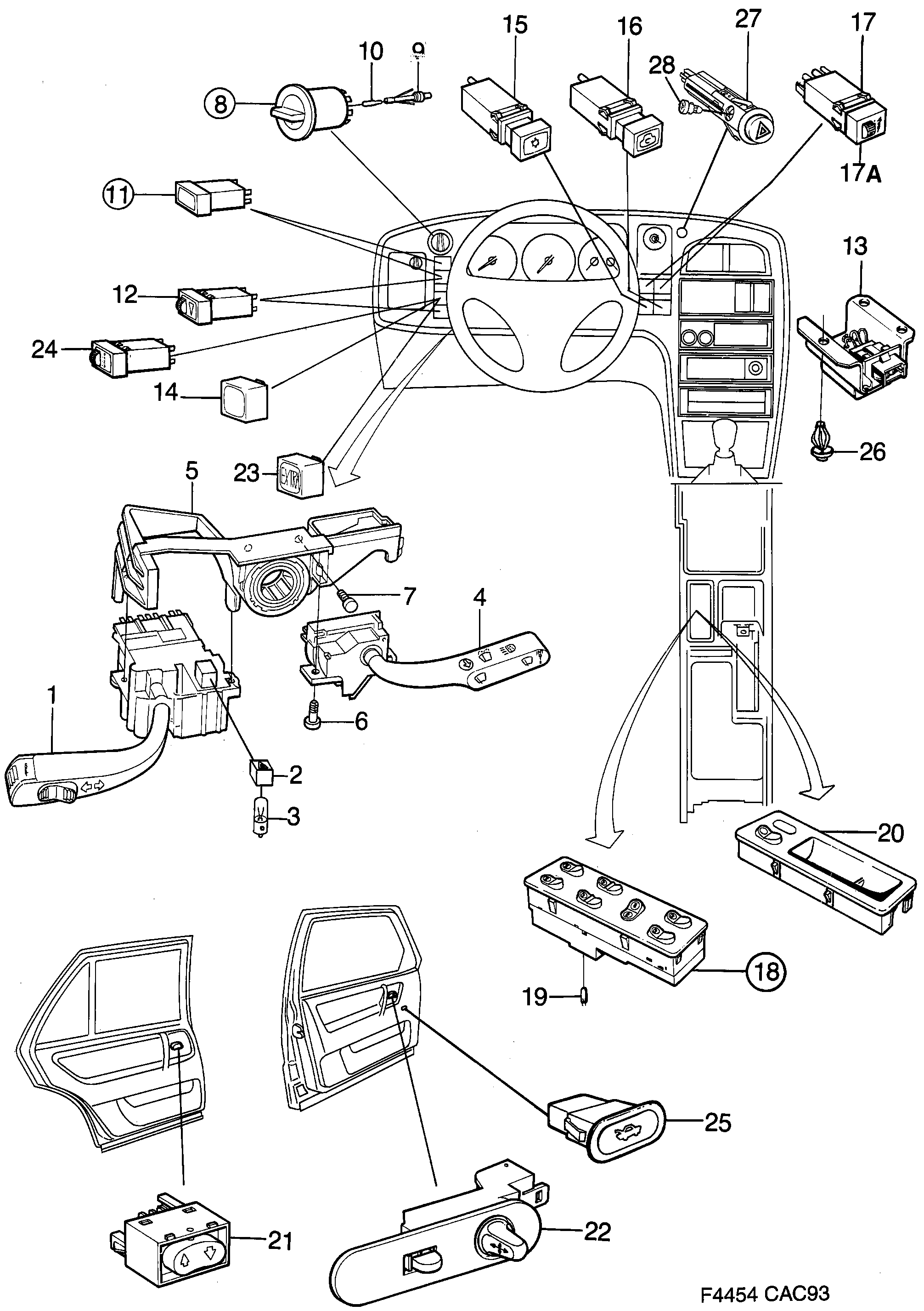 Schéma technique Saab 9000 1993 - Section 1190 : Electric equipment, other