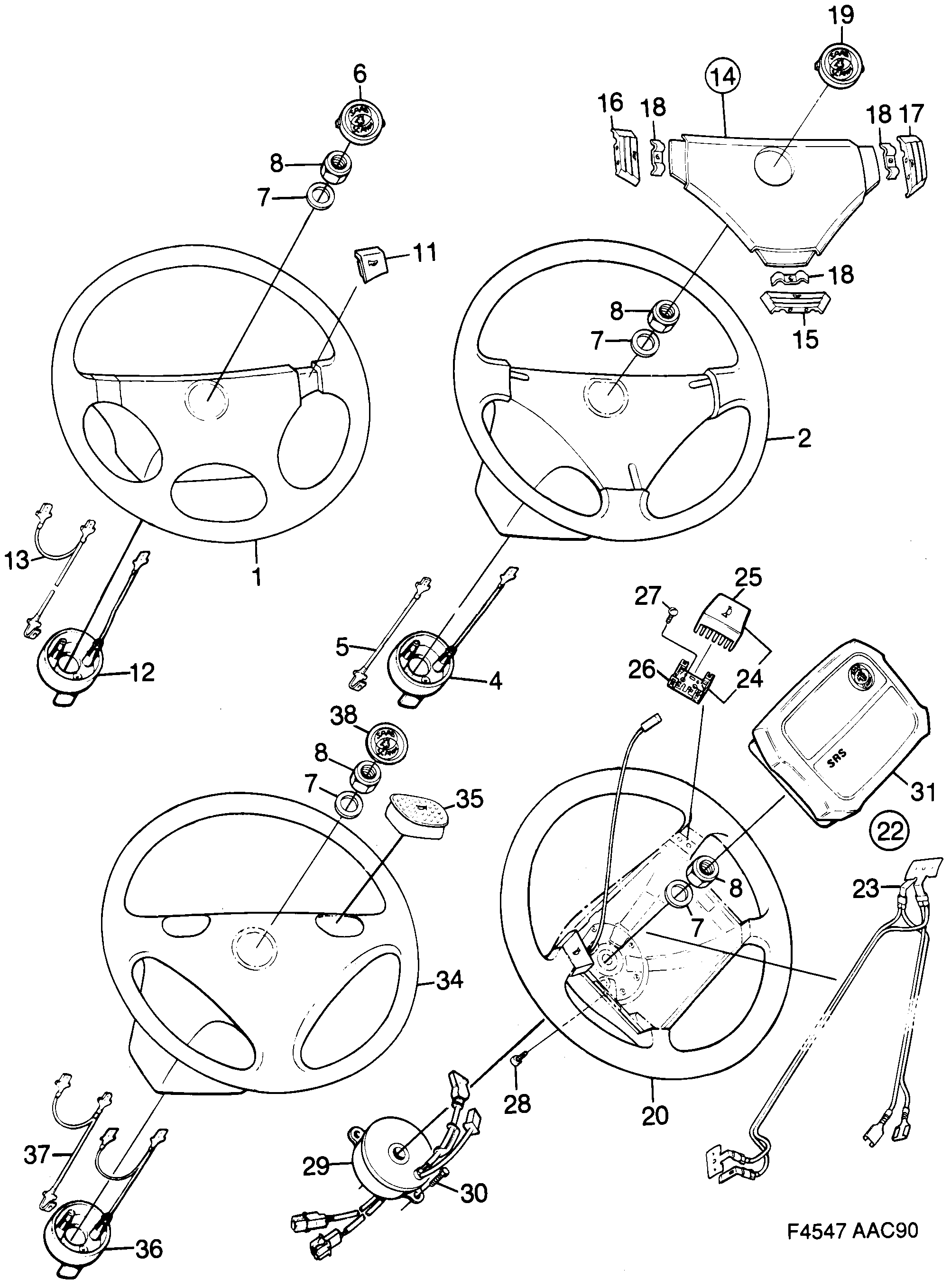Schéma technique Saab 900 1990 - Section 170 : Direction