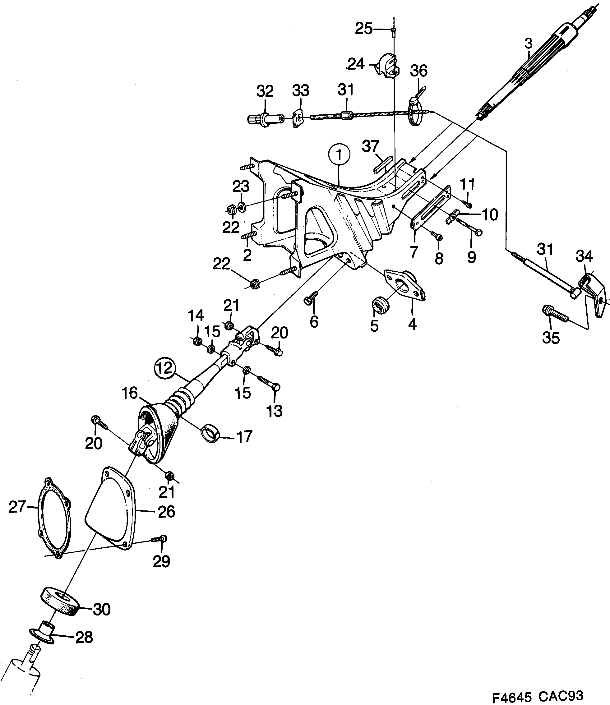 Schéma technique Saab 9000 1990 - Section 200 : Steering assembly