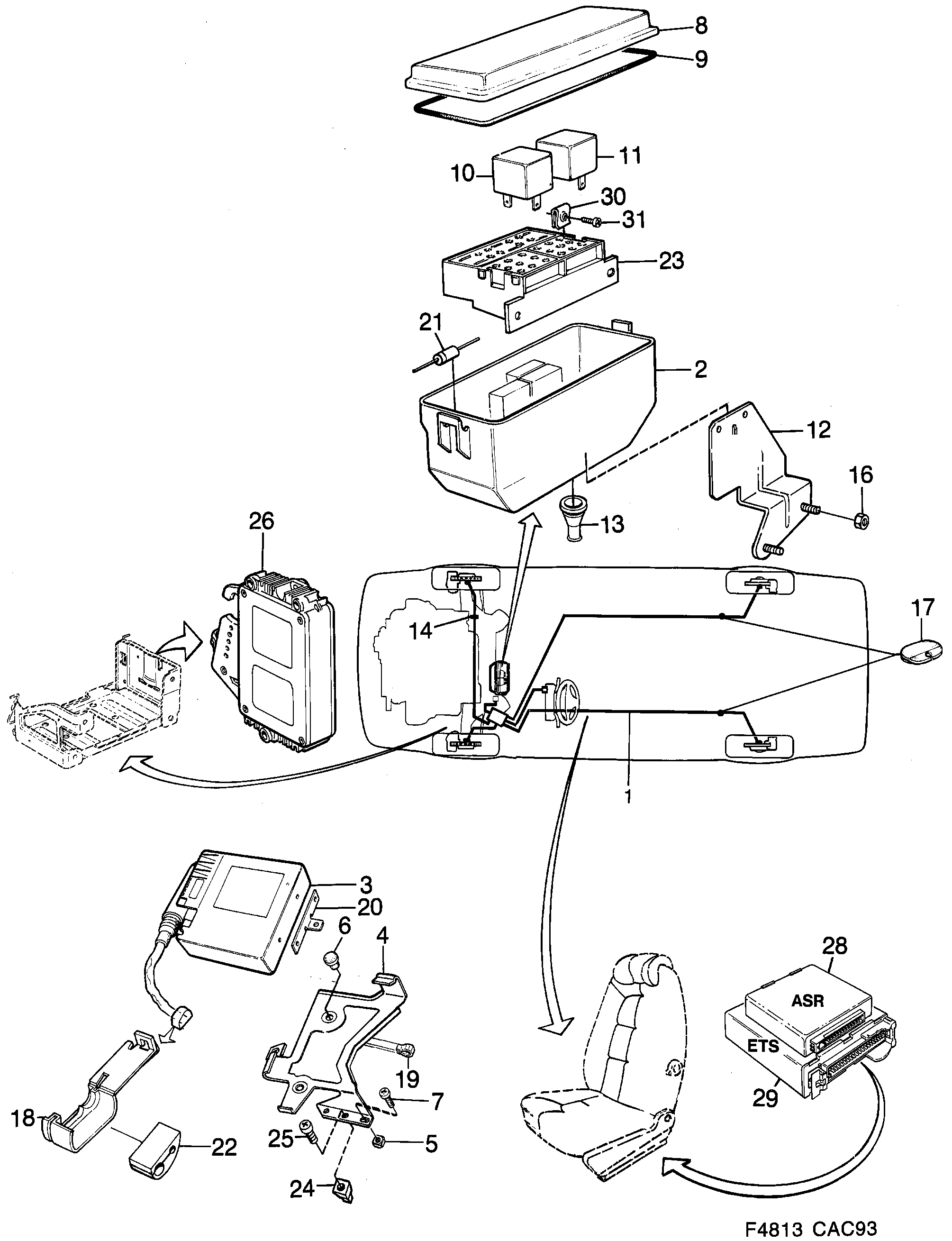 Schéma technique Saab 9000 1990 - Section 1460 : Electric equipment, other