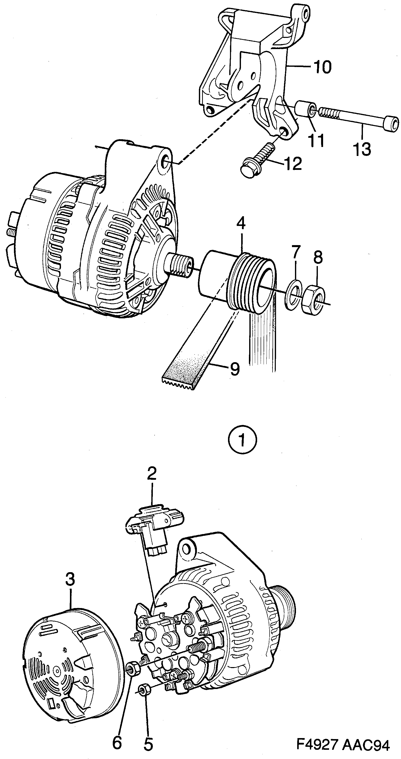 Schéma technique Saab 900 1997 - Section 150 : Alternateur